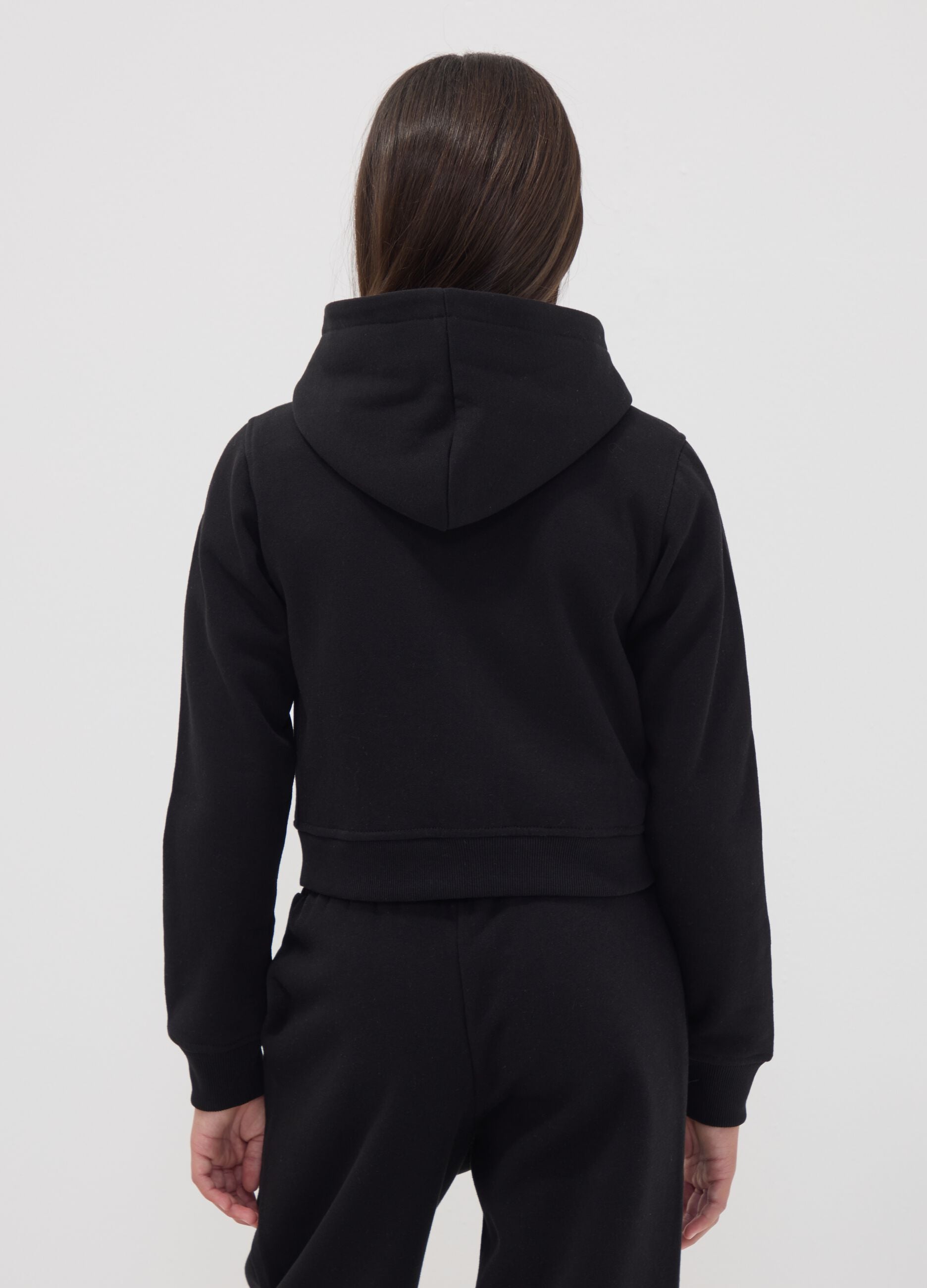 Schwarzer Kapuzenhoodie mit Rei&szlig;verschluss aus Baumwollmischung f&uuml;r M&auml;dchen, Regular Fit