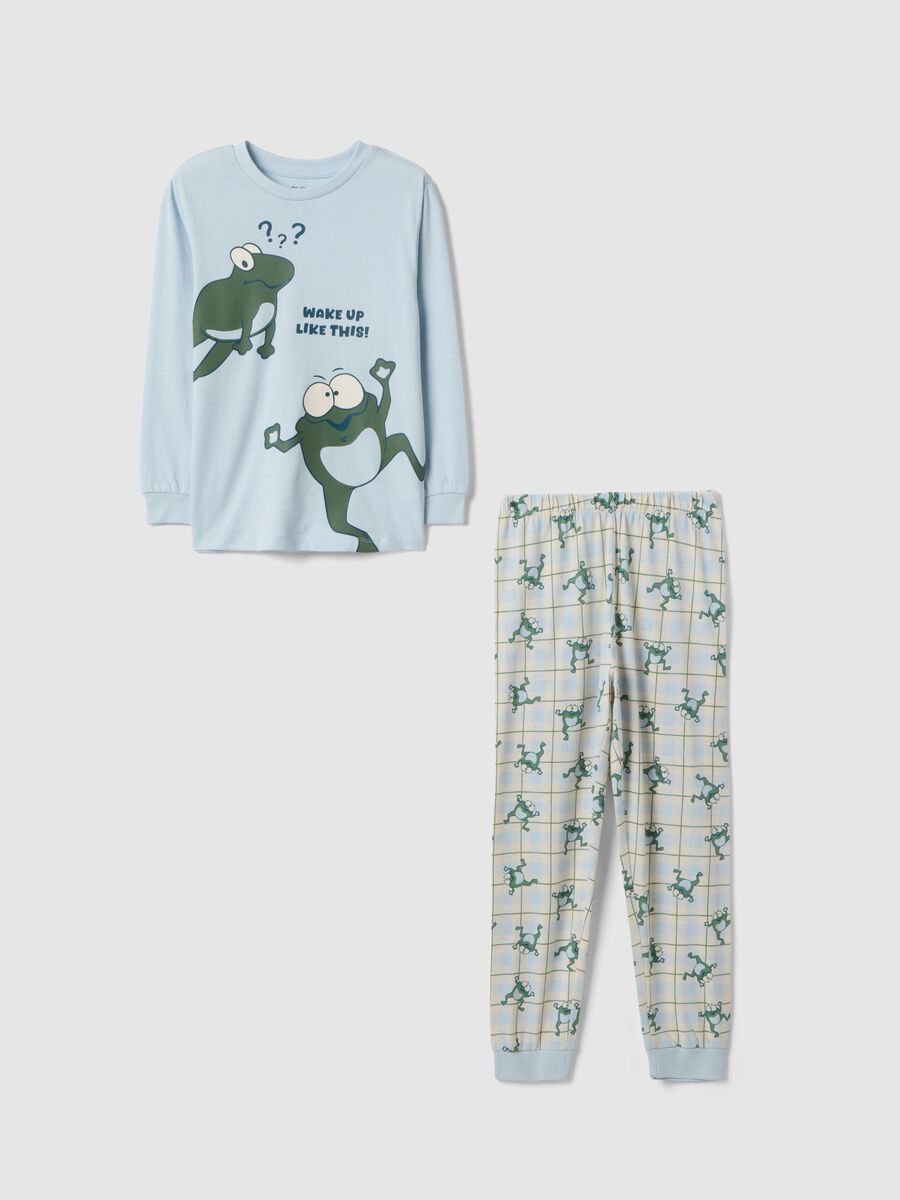 Pigiama in puro cotone azzurro regular fit con stampa per bambino_0