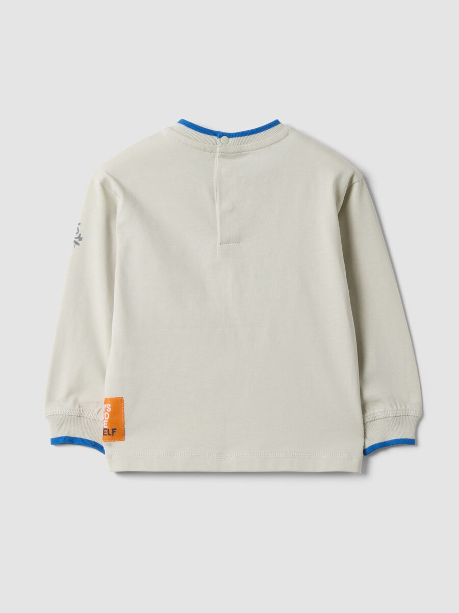 Boys' long-sleeved pure cotton printed T-shirt in white, oversized fit_1