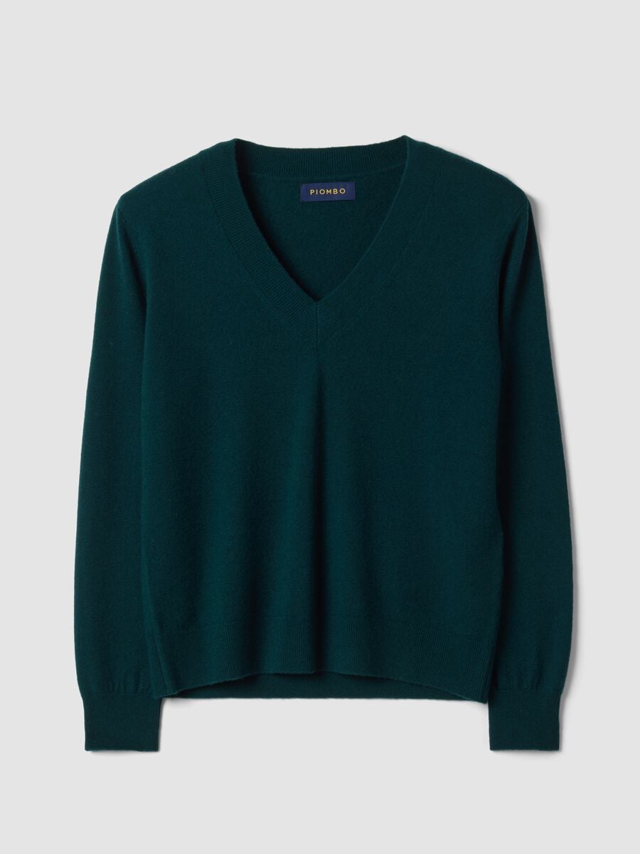 Maglia verde in pura lana con scollo profondo a V_0