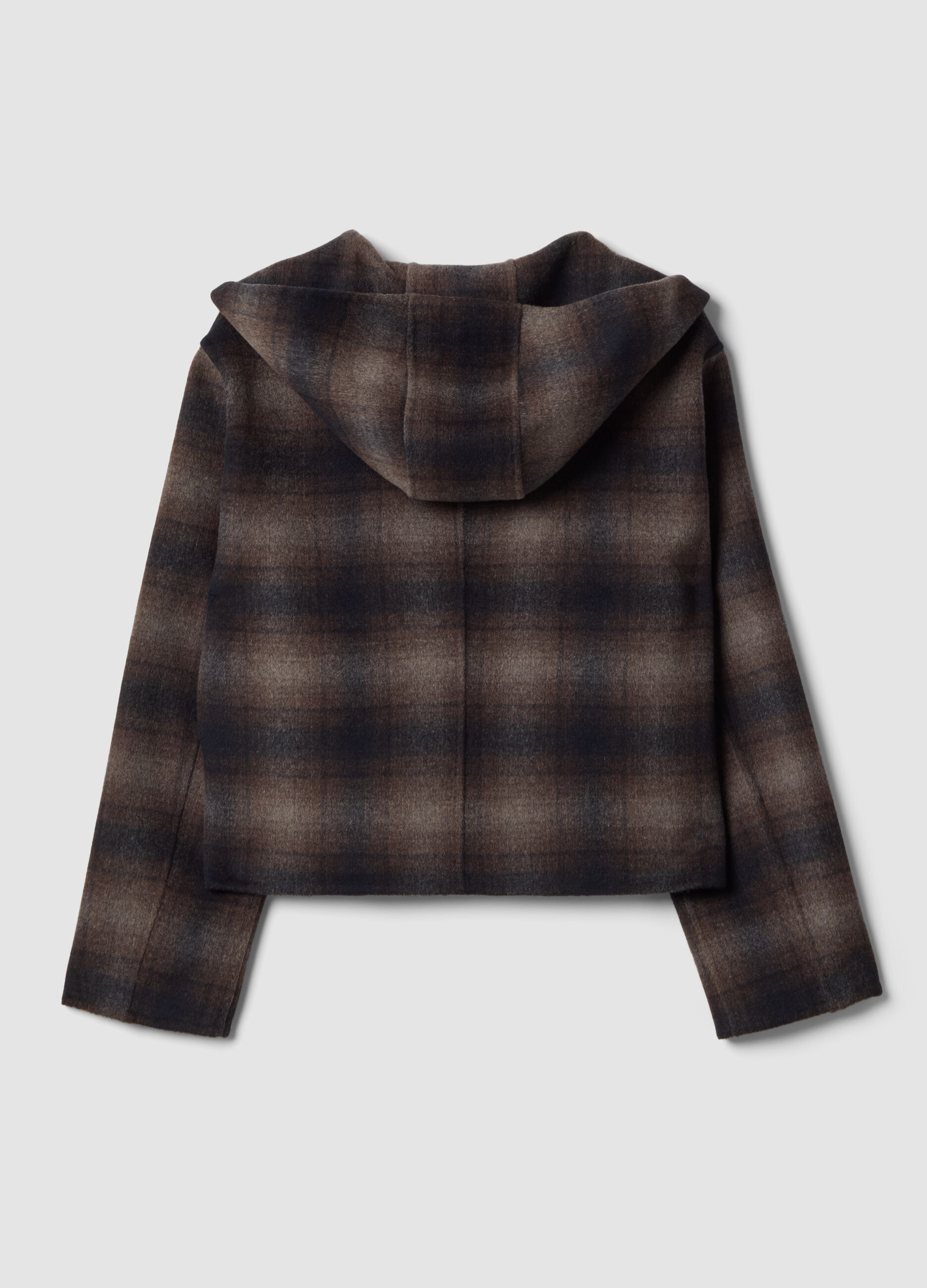 Brown wool and viscose blend hooded coat, regular fit