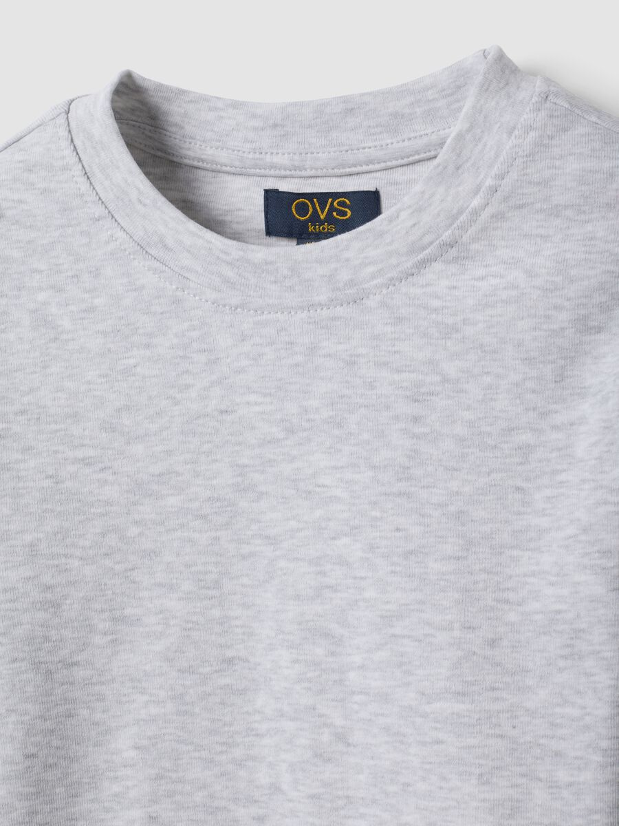 Girls&rsquo; grey organic stretch cotton T-shirt with ribbed neckline_2
