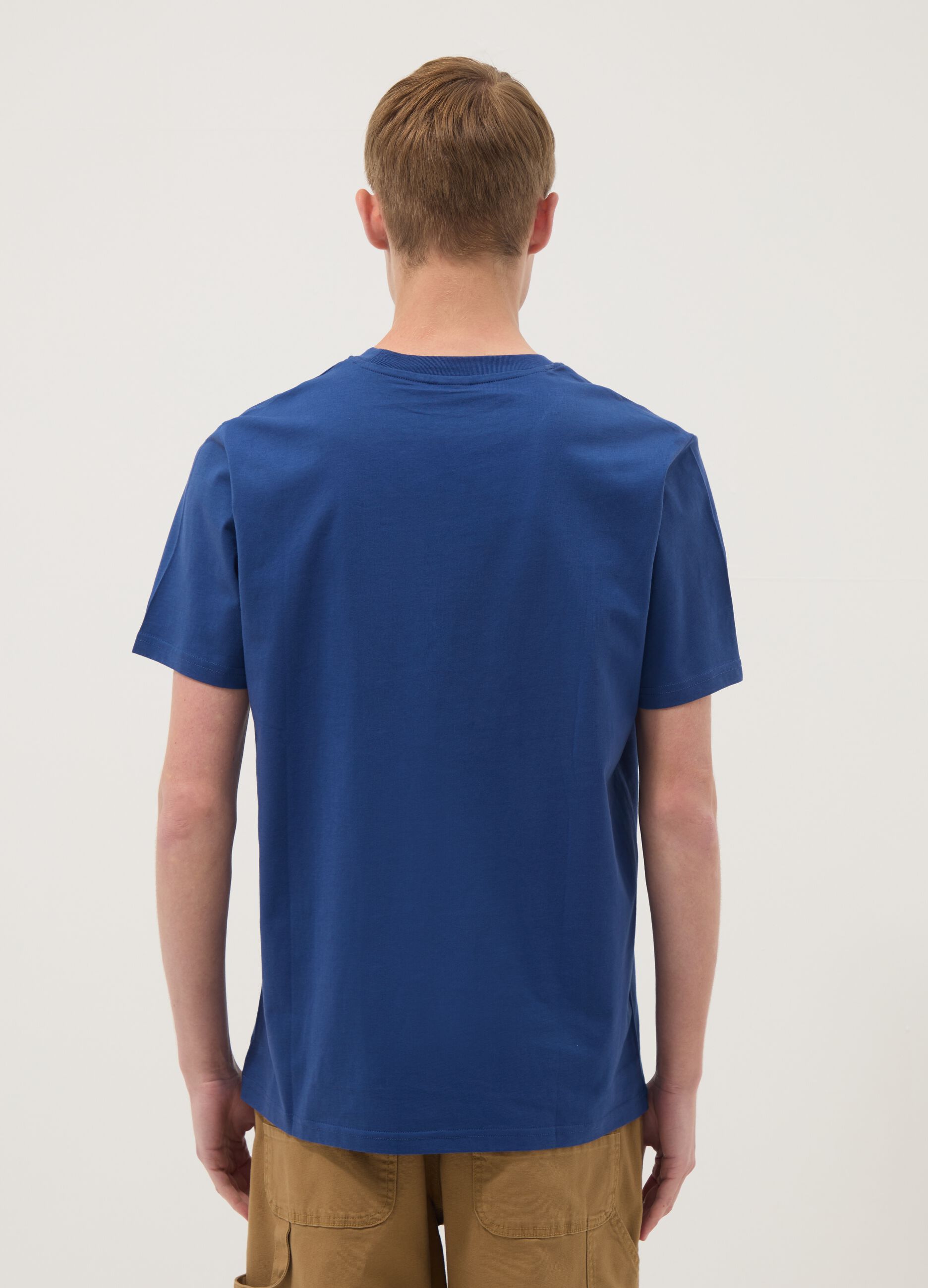 Blue pure cotton T-shirt with chest pocket