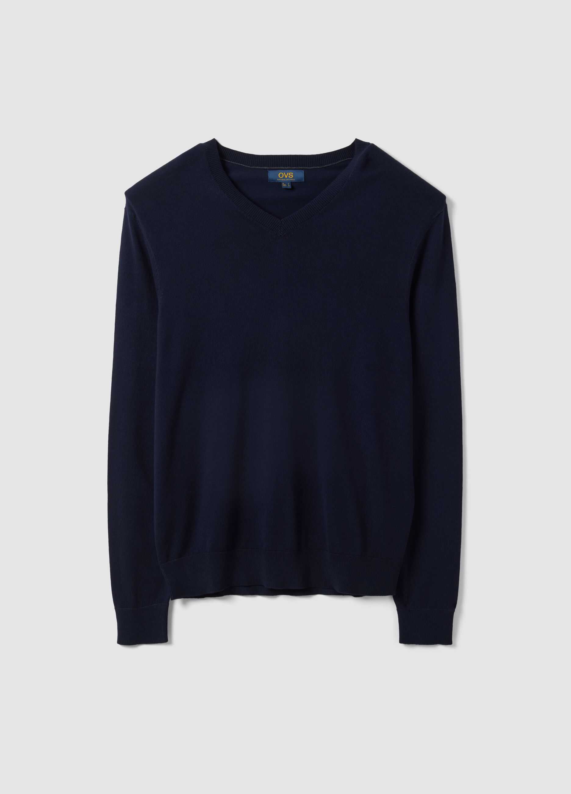 Maglia blu in misto viscosa con scollo a V regular fit