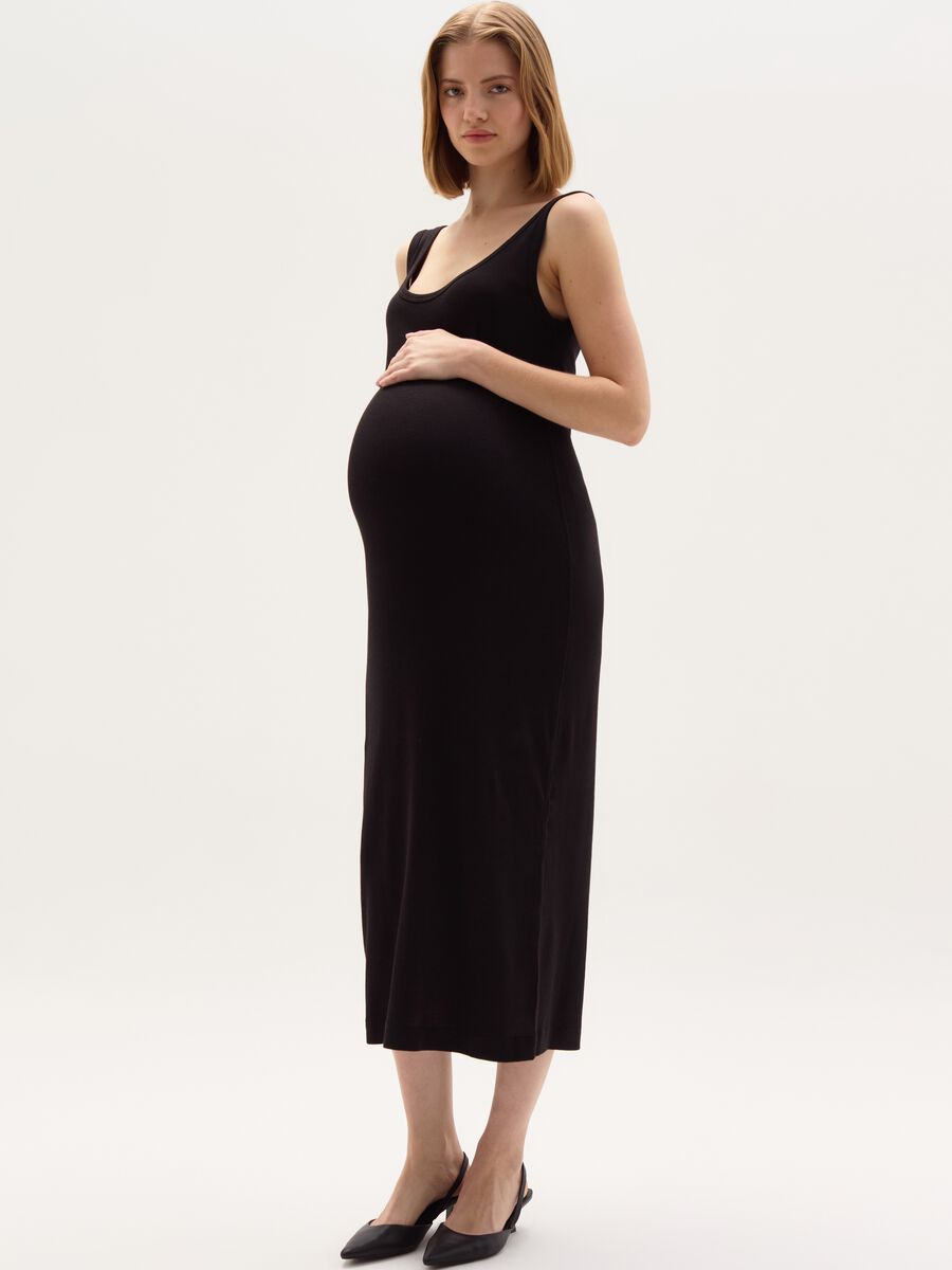 Long ribbed maternity dress_0