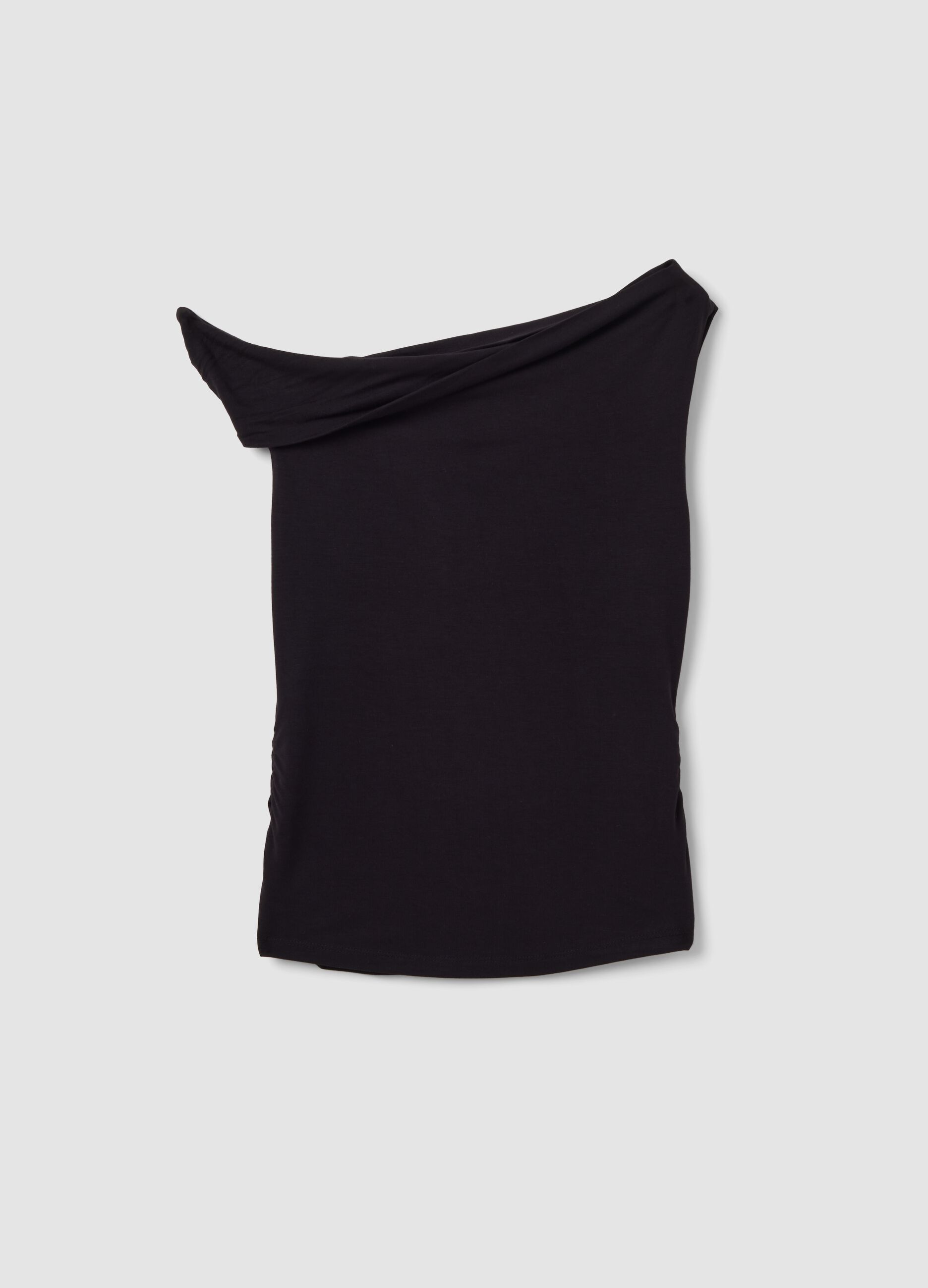 Black asymmetric one-shoulder slim-fit stretch viscose top