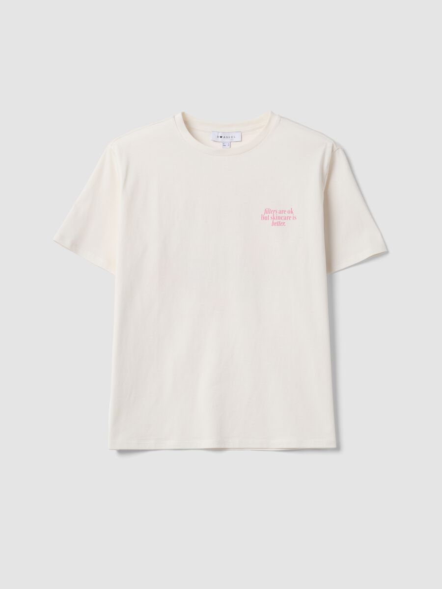 T-shirt bianca in puro cotone con scritta relaxed fit_0