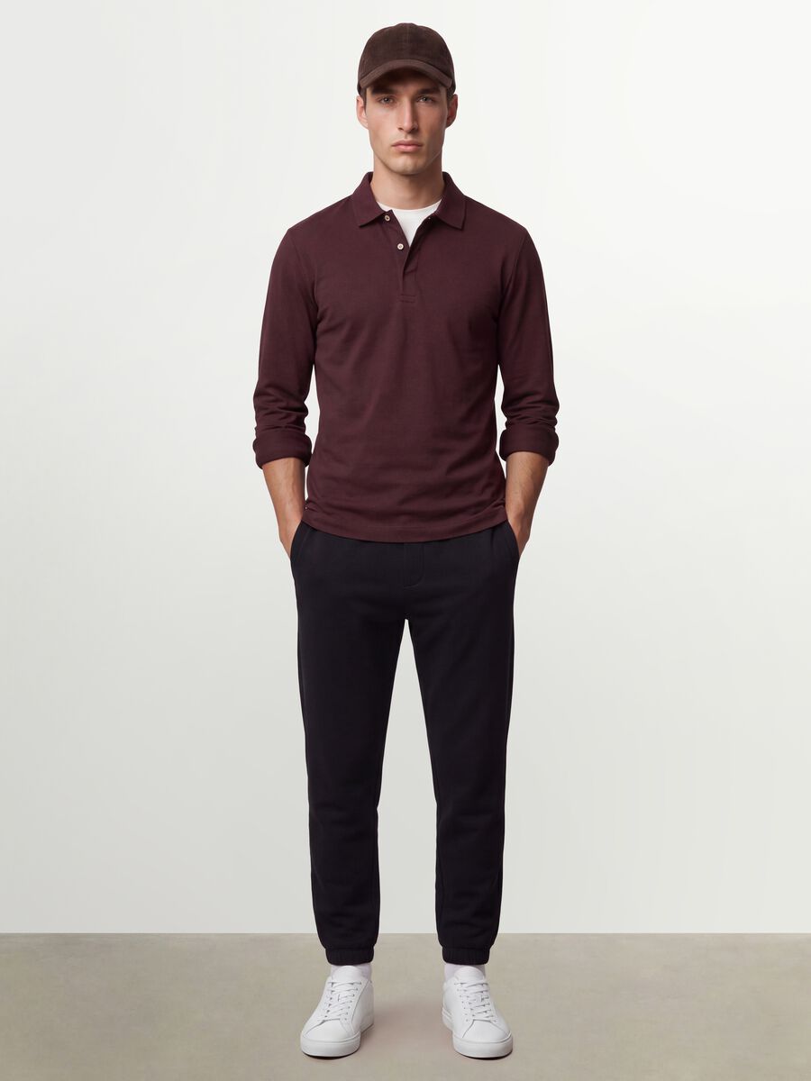 Men&rsquo;s brown long-sleeve stretch cotton polo shirt, regular fit_2