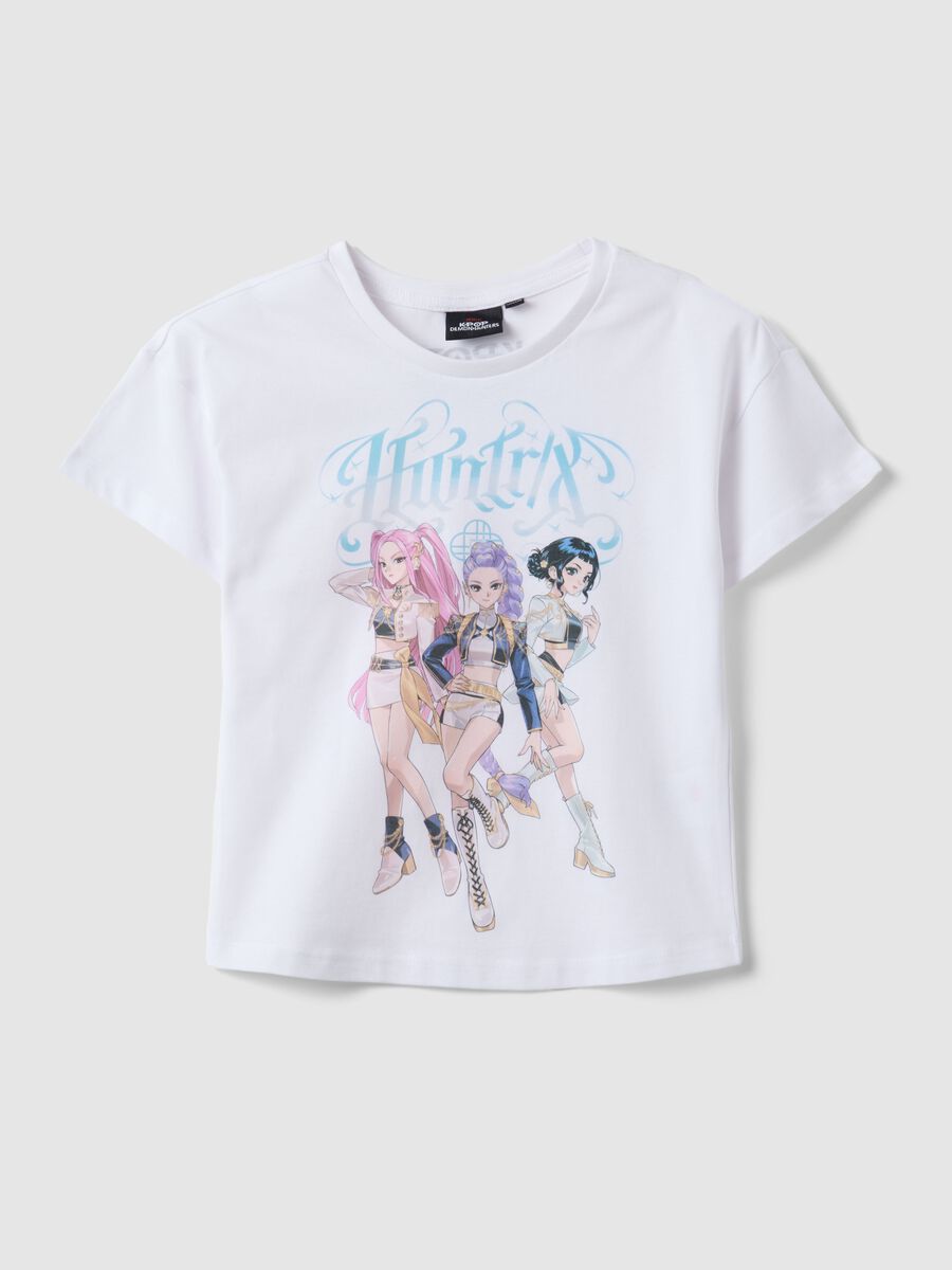 Wei&szlig;es T-Shirt aus reiner Baumwolle mit K-Pop Demon Hunters Print, Regular Fit_0