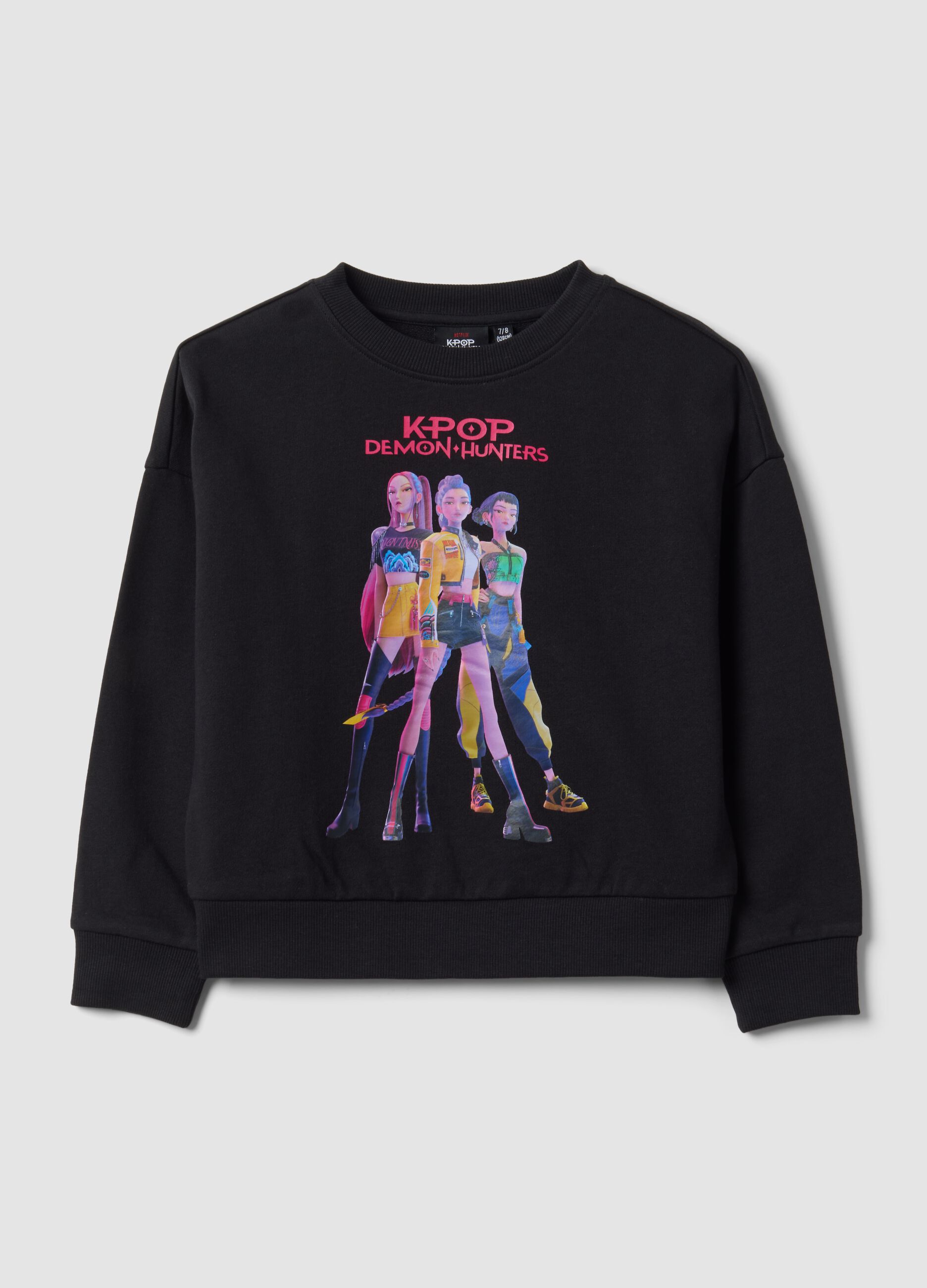 Sweatshirt preta 100% algod&atilde;o com estampado K-Pop Demon Hunters para menina
