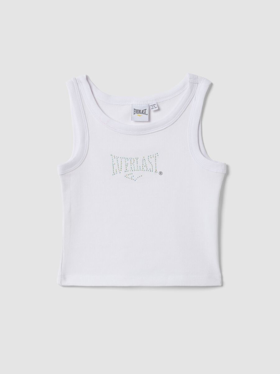 White ribbed stretch cotton tank top_0