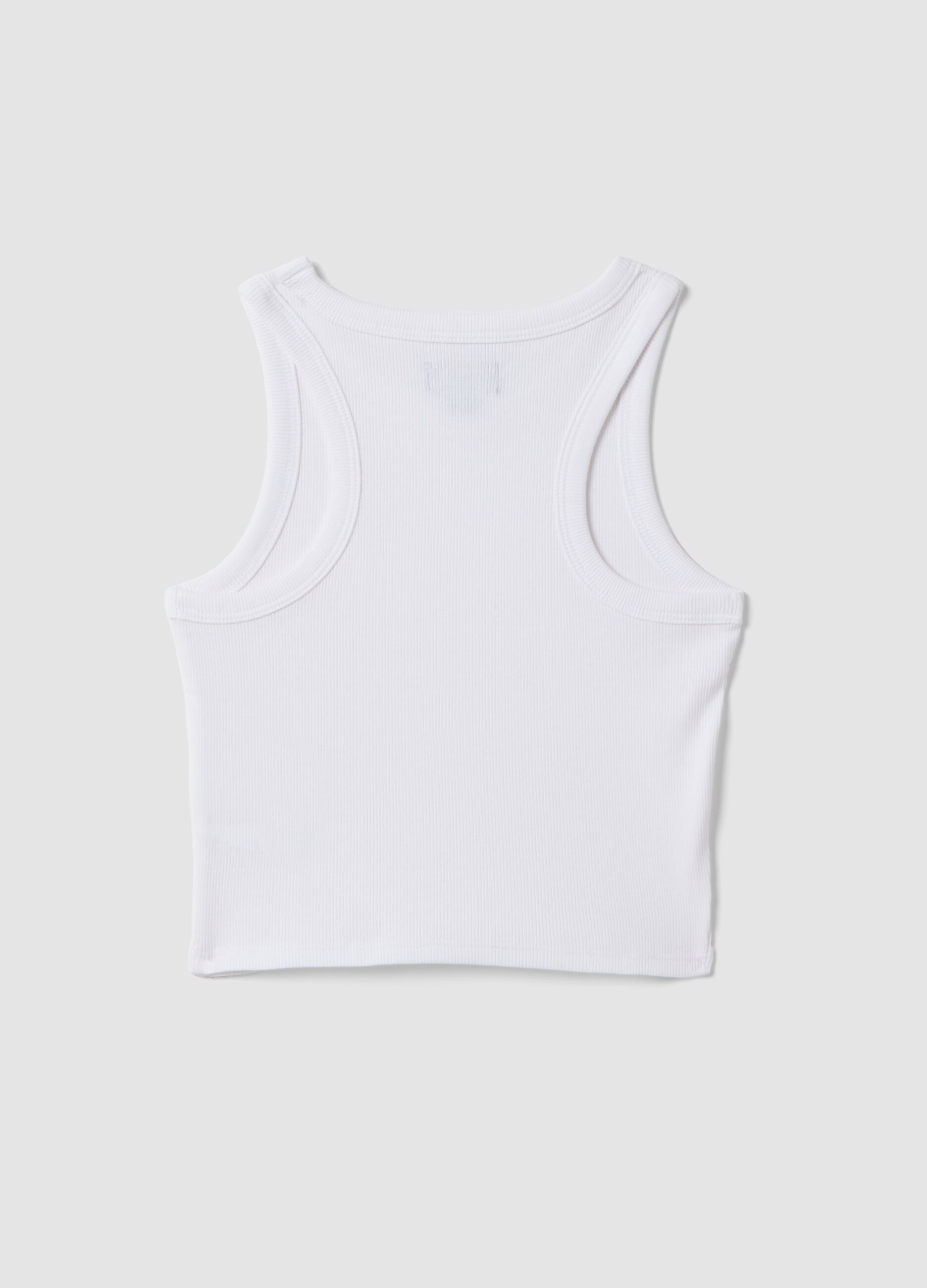 Girls&rsquo; white ribbed fitted stretch-cotton vest top