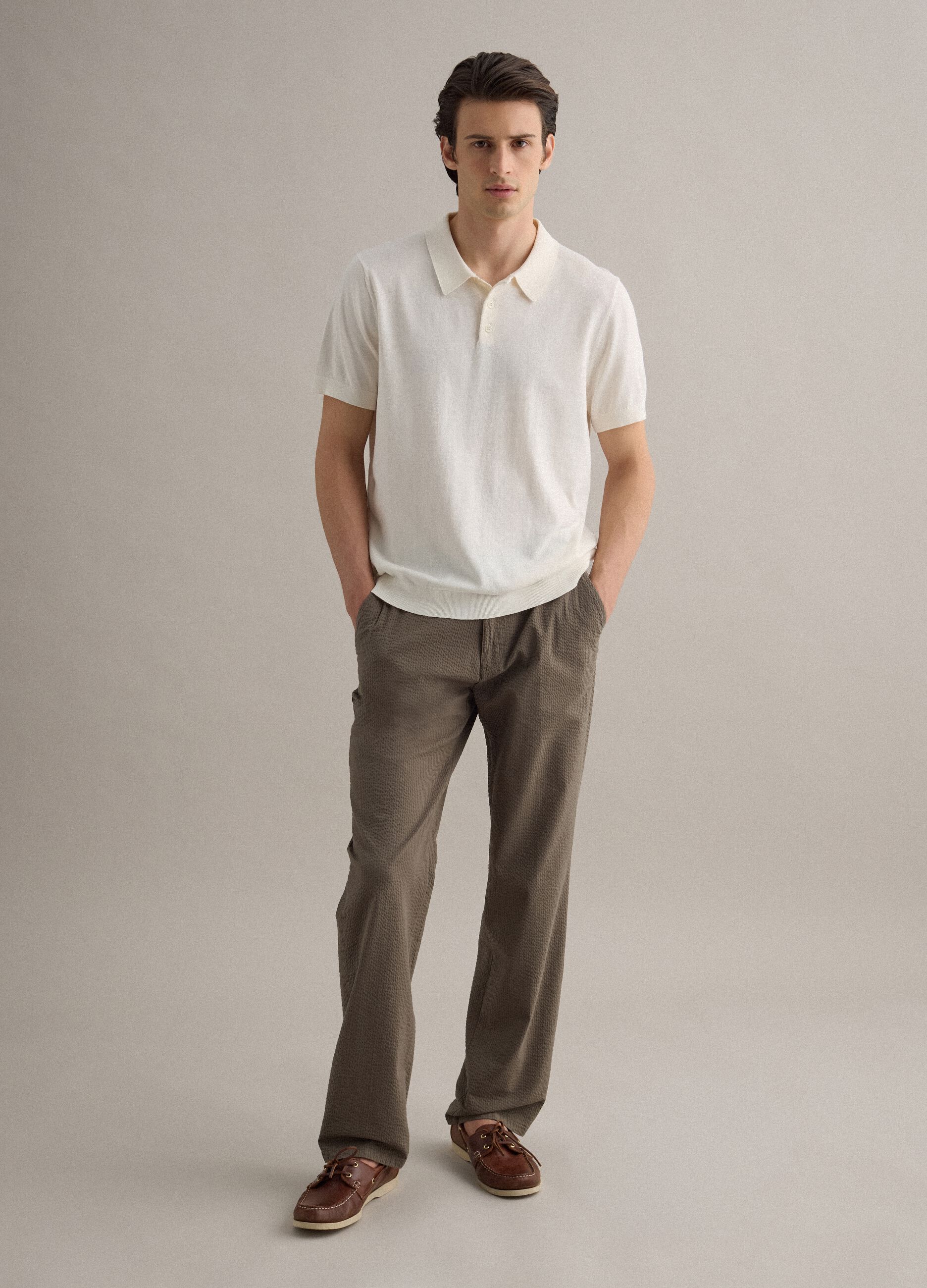 Brown stretch cotton regular fit chino trousers