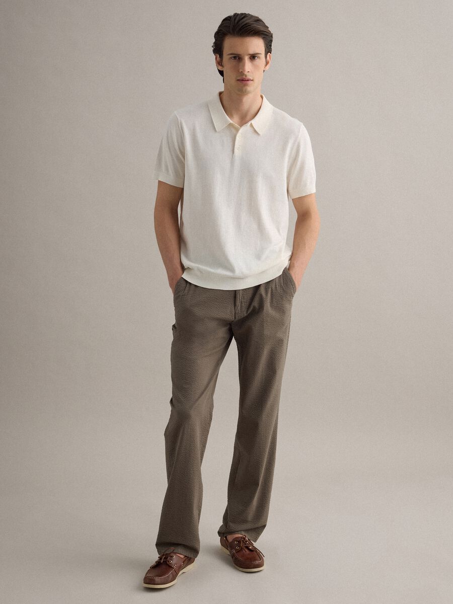 Brown stretch cotton regular fit chino trousers_0