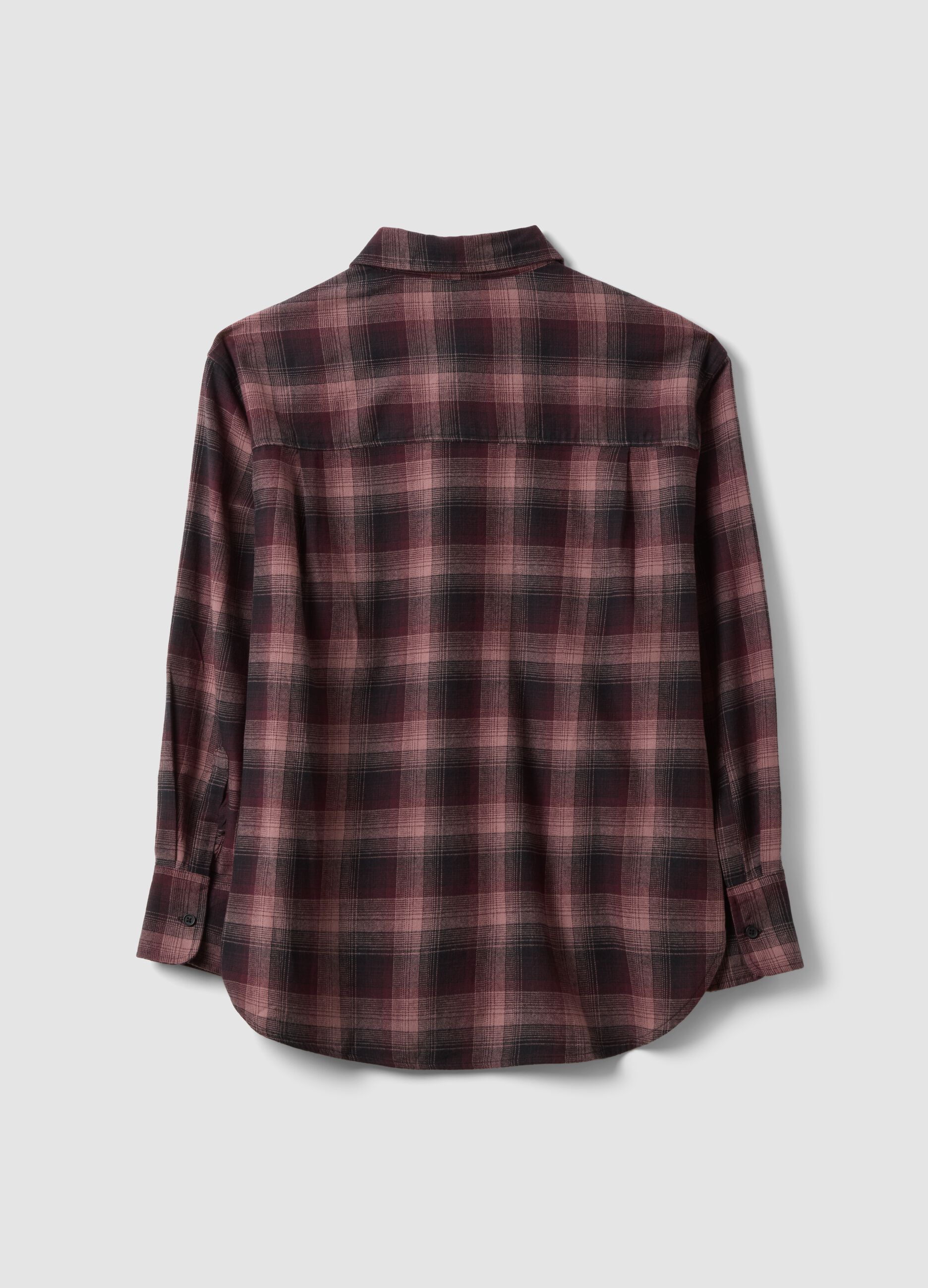 Camicia rosa a quadri in flanella di puro cotone regular fit