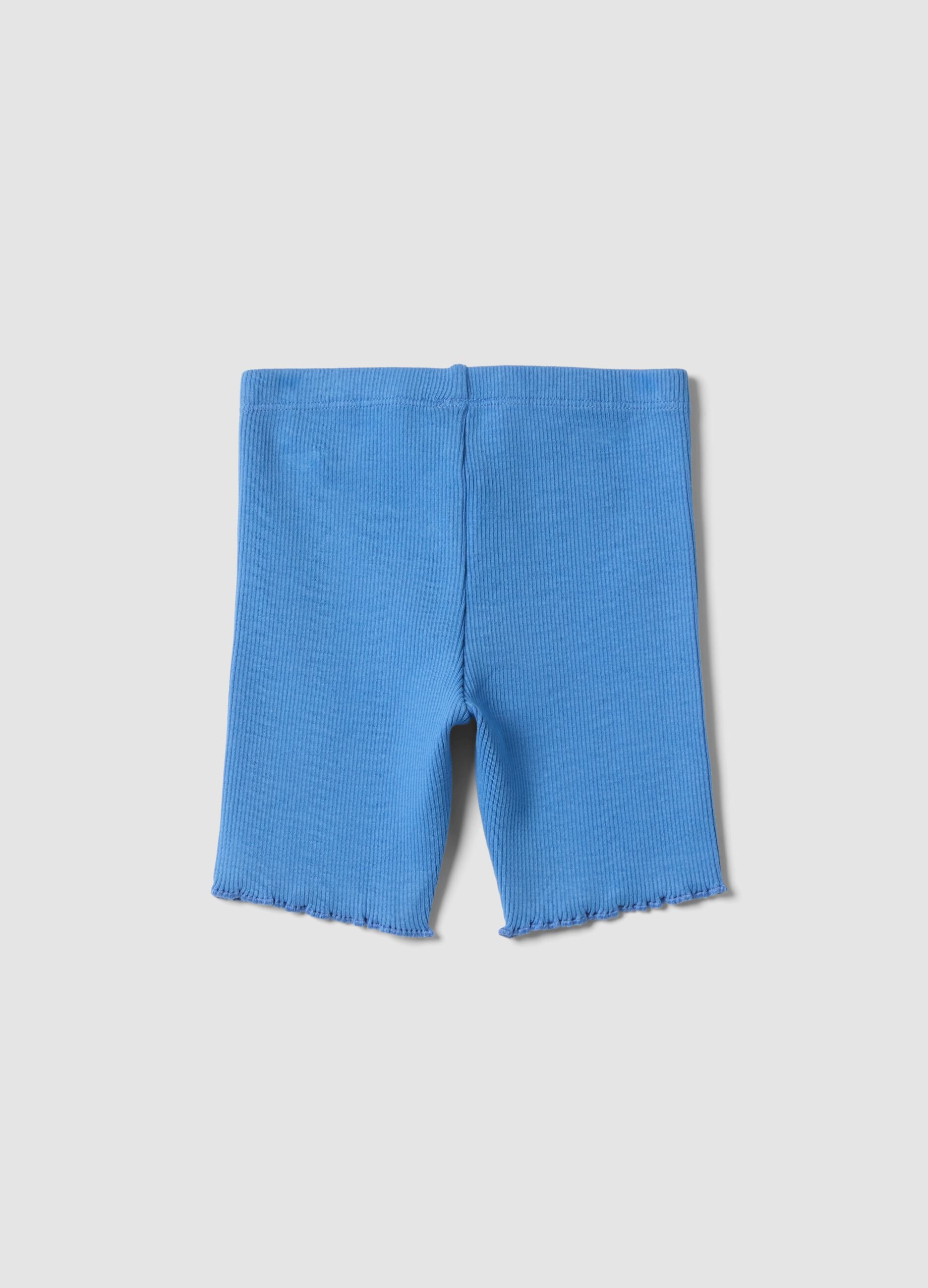 Blue ribbed stretch-cotton shorts for baby girls, regular fit