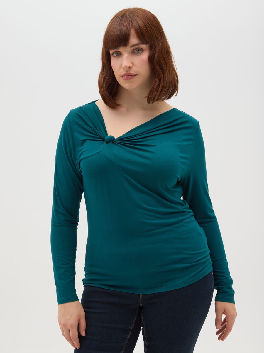 Green long-sleeved blouse in stretchy viscose_0