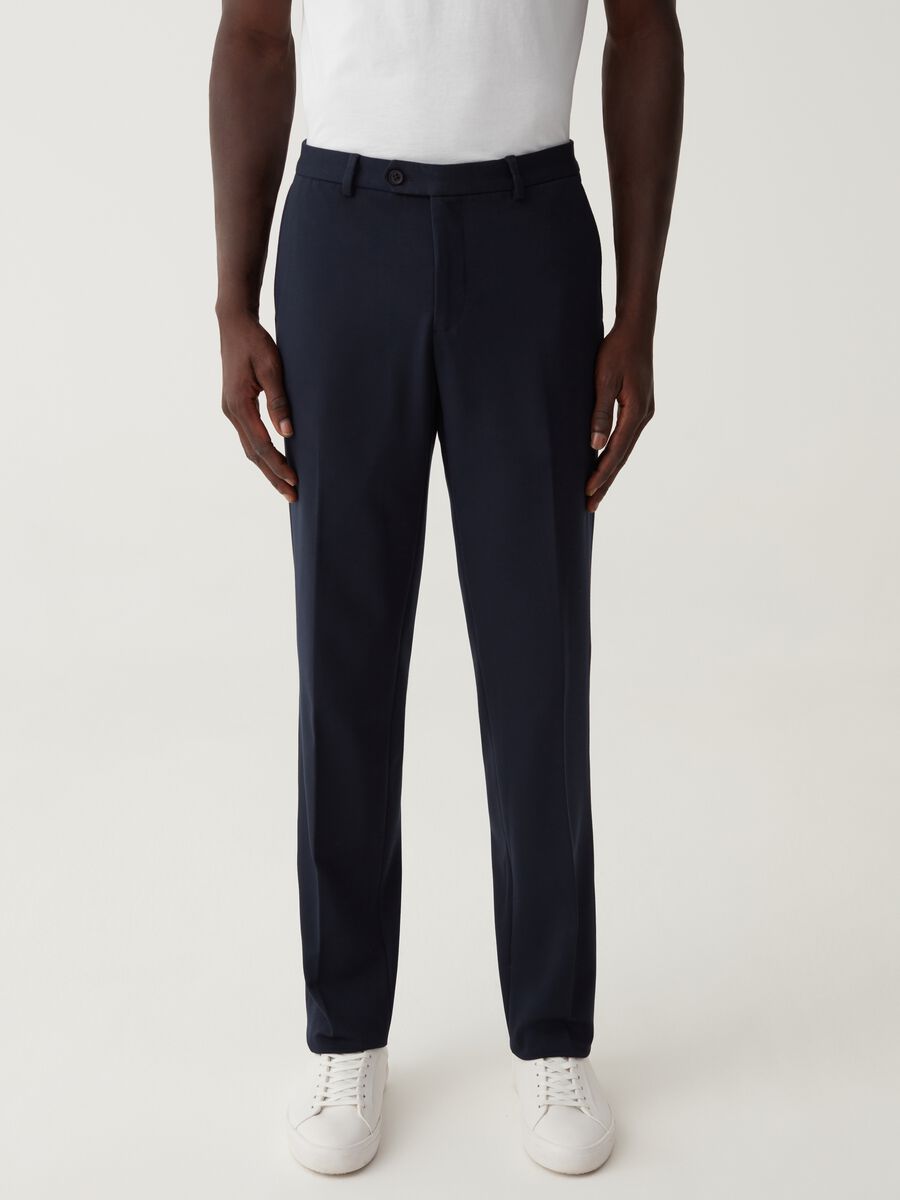 Easy-fit stretch navy blue trousers_1