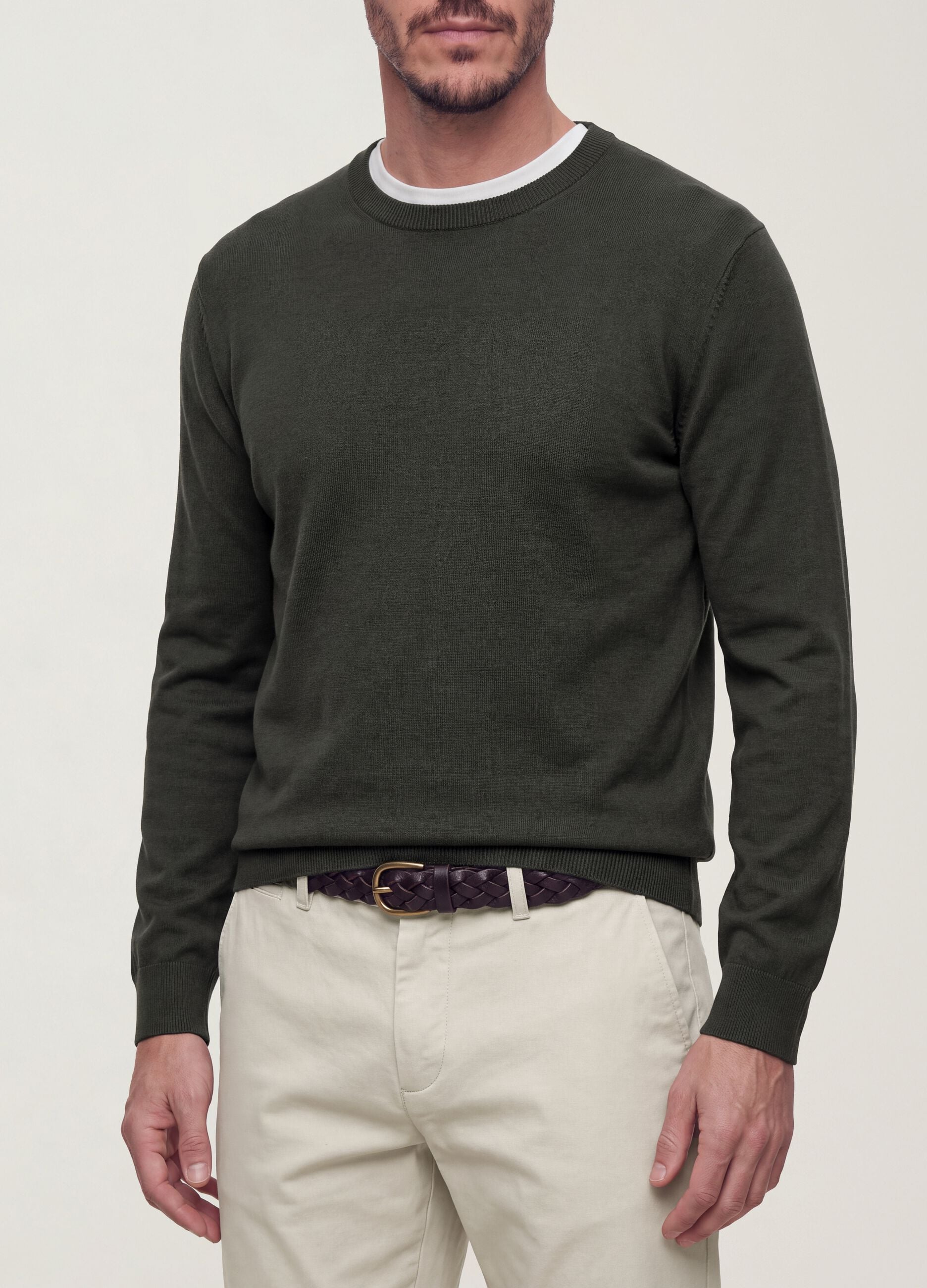 Green crew-neck jumper in viscose blend, regular fit