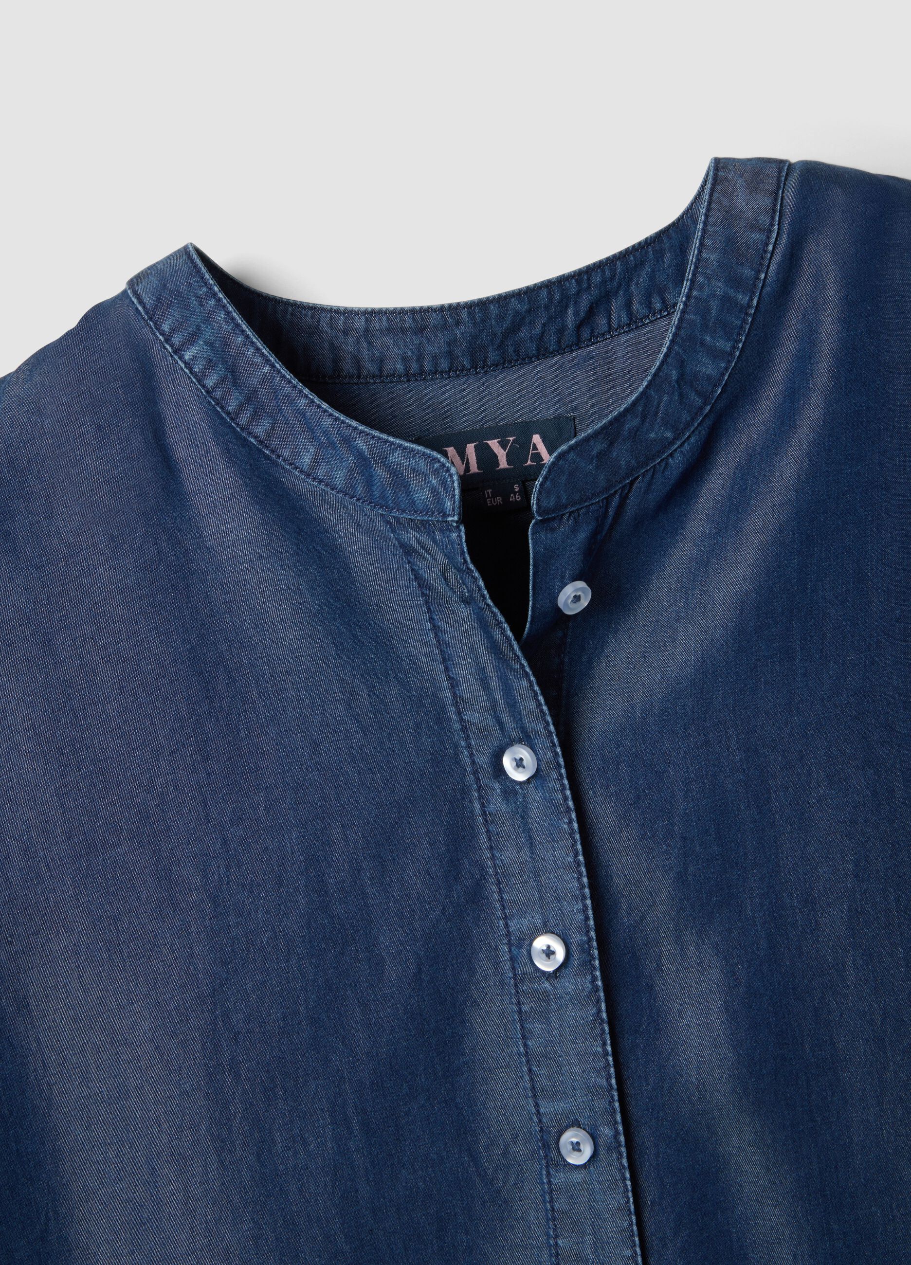 Blue pure lyocell regular fit shirt with mandarin collar