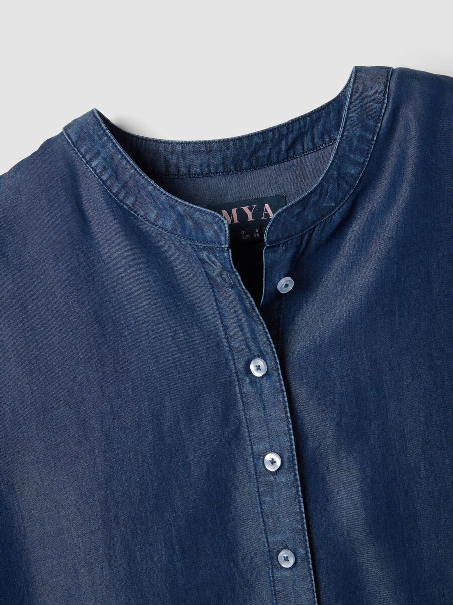 Blaue Regular Fit Hemd aus reinem Lyocell mit Stehkragen_5