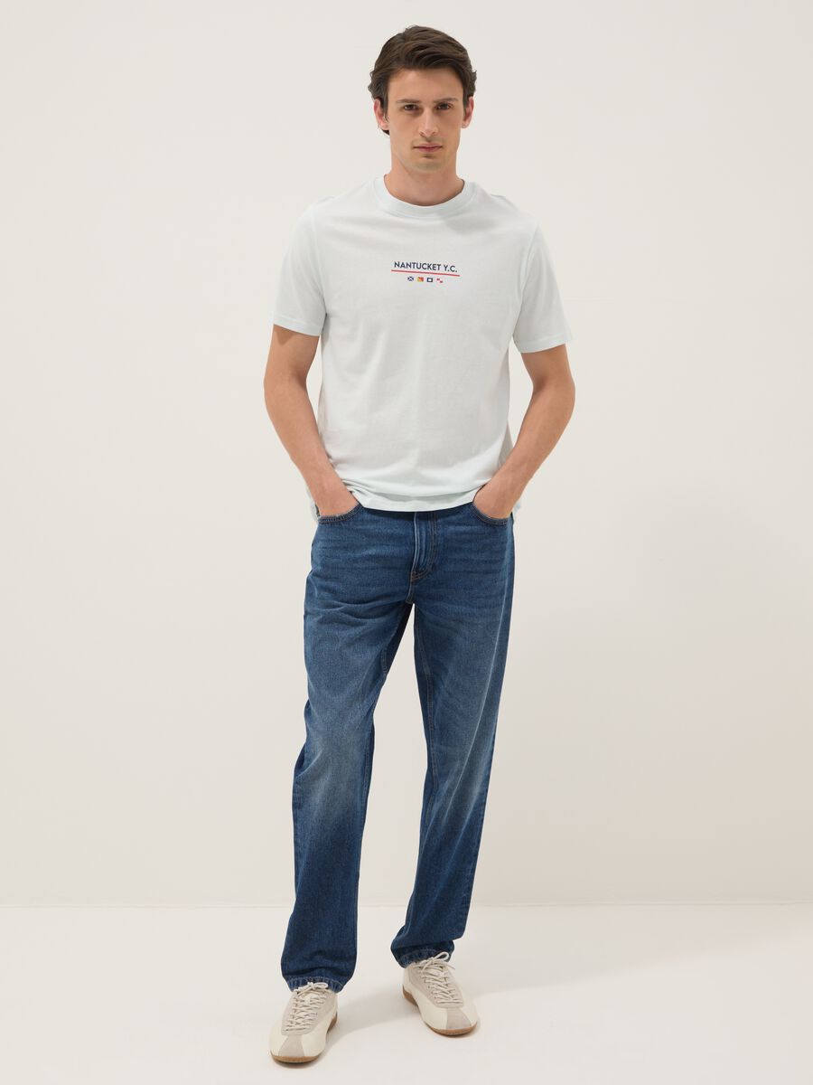 Hellblaues T-Shirt aus reiner Baumwolle mit Frontprint_1