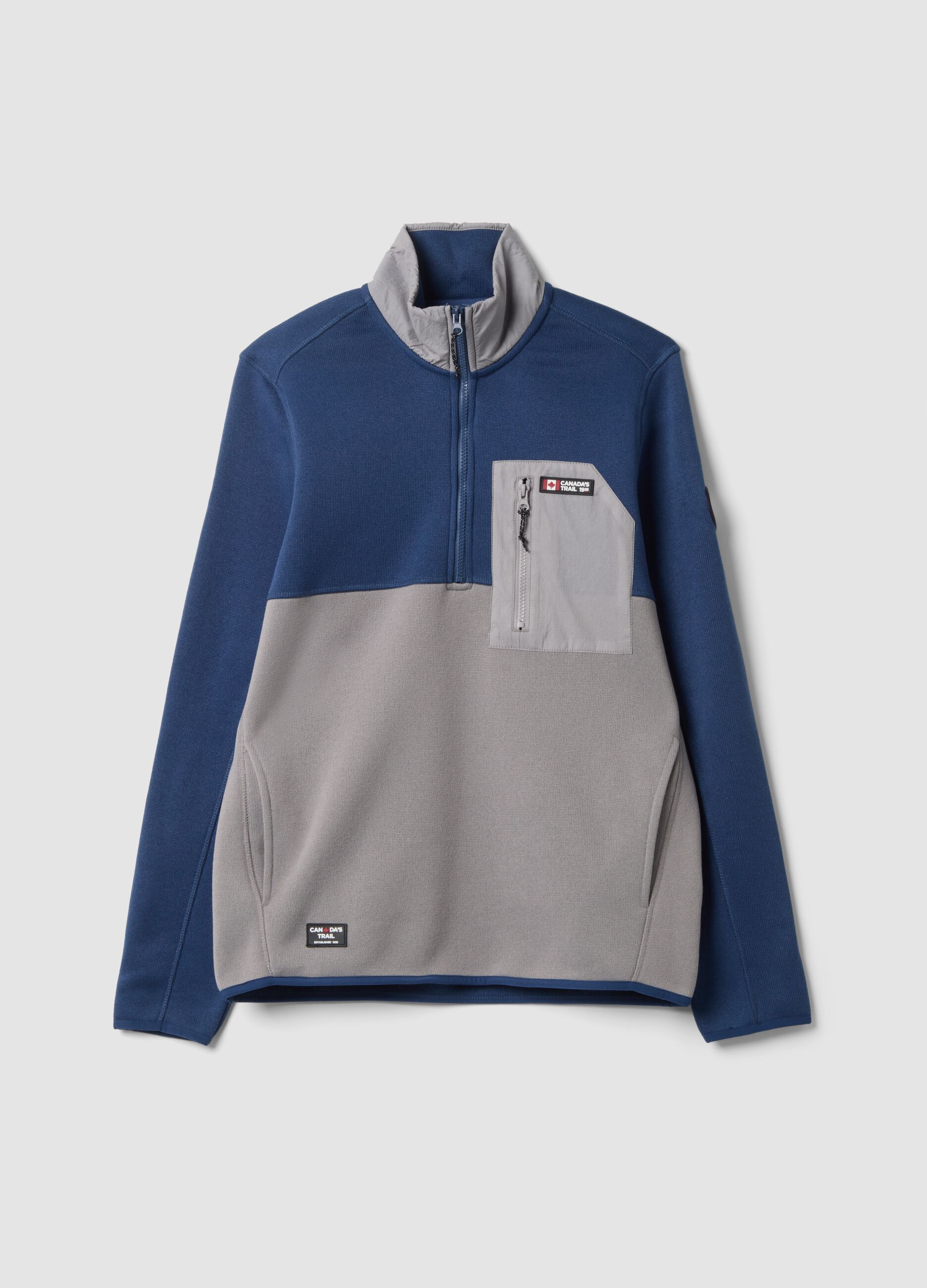 Heavyweight blue and light grey half-zip jacket
