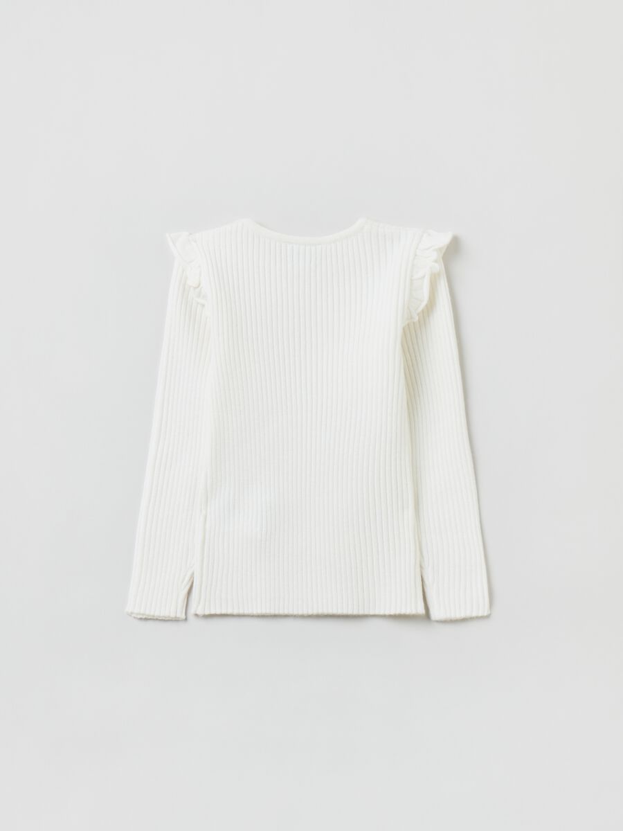 Long-sleeved ribbed T-shirt with flounce_0