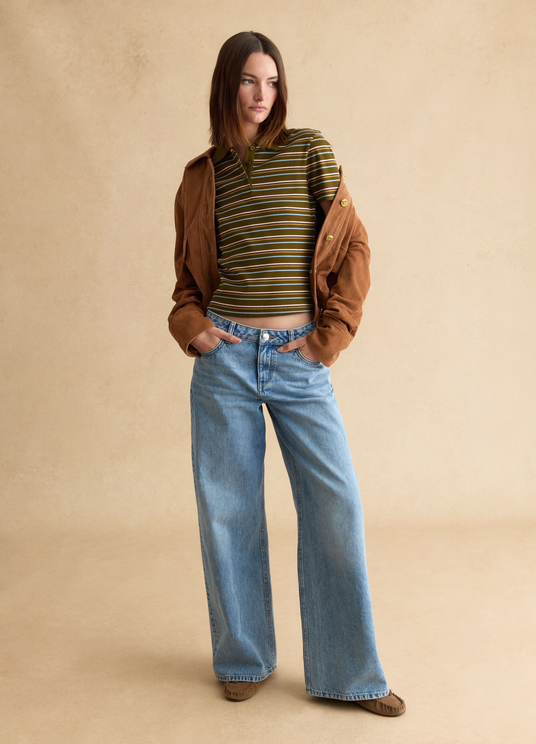 Striped green polo in stretch cotton