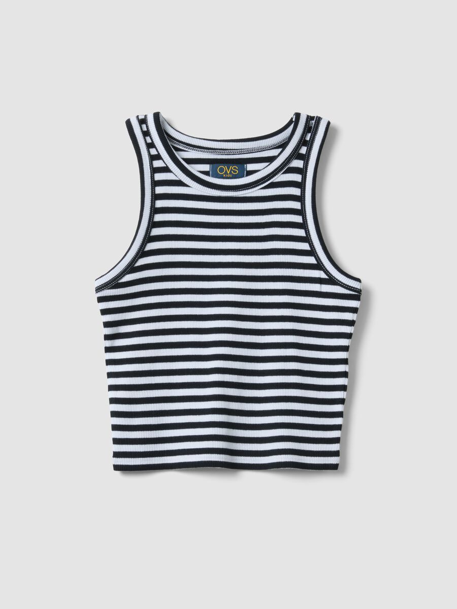 Girls' fitted multicolour striped stretch cotton vest_3