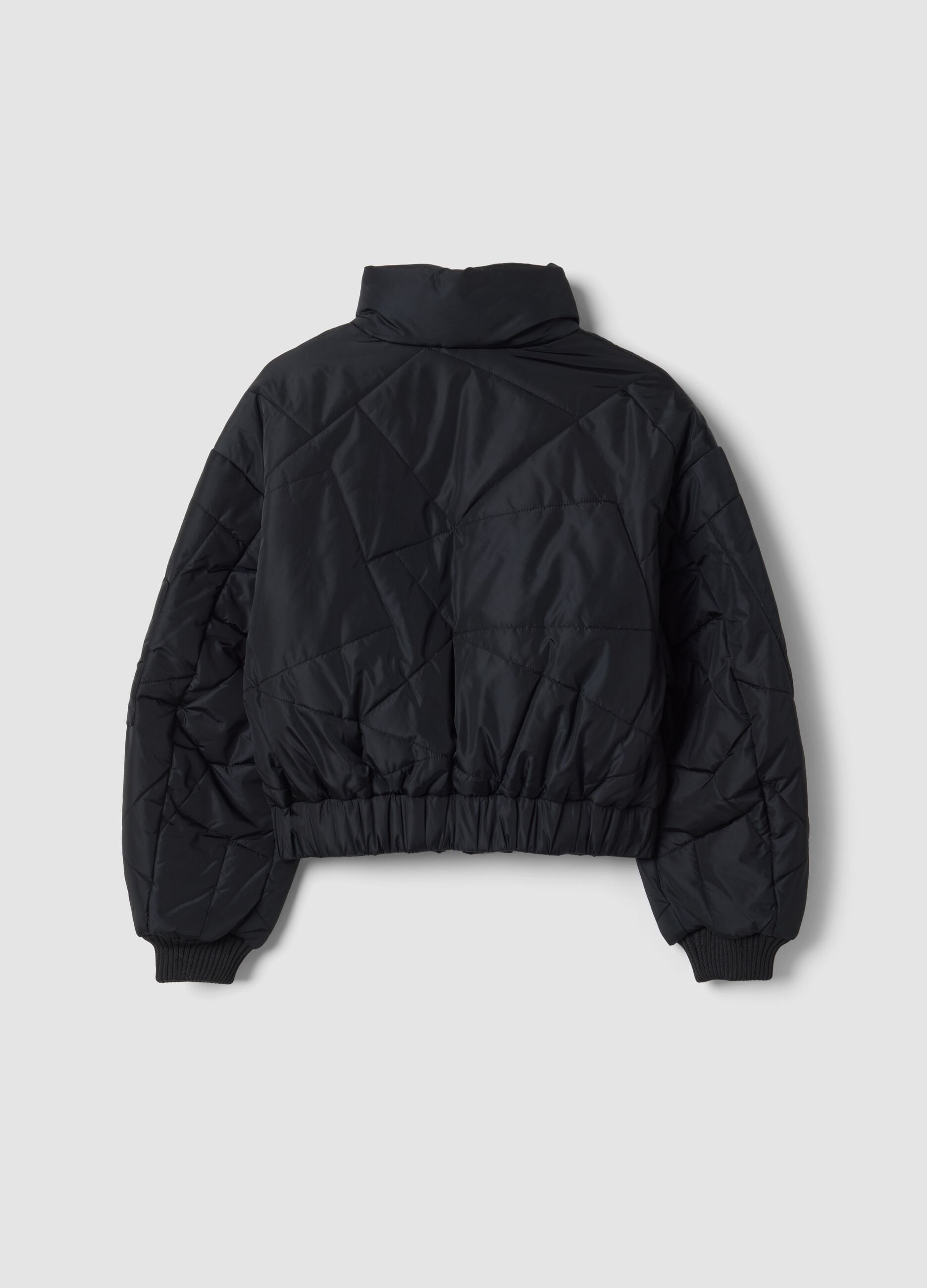 Black padded jacket with zip and high neck
