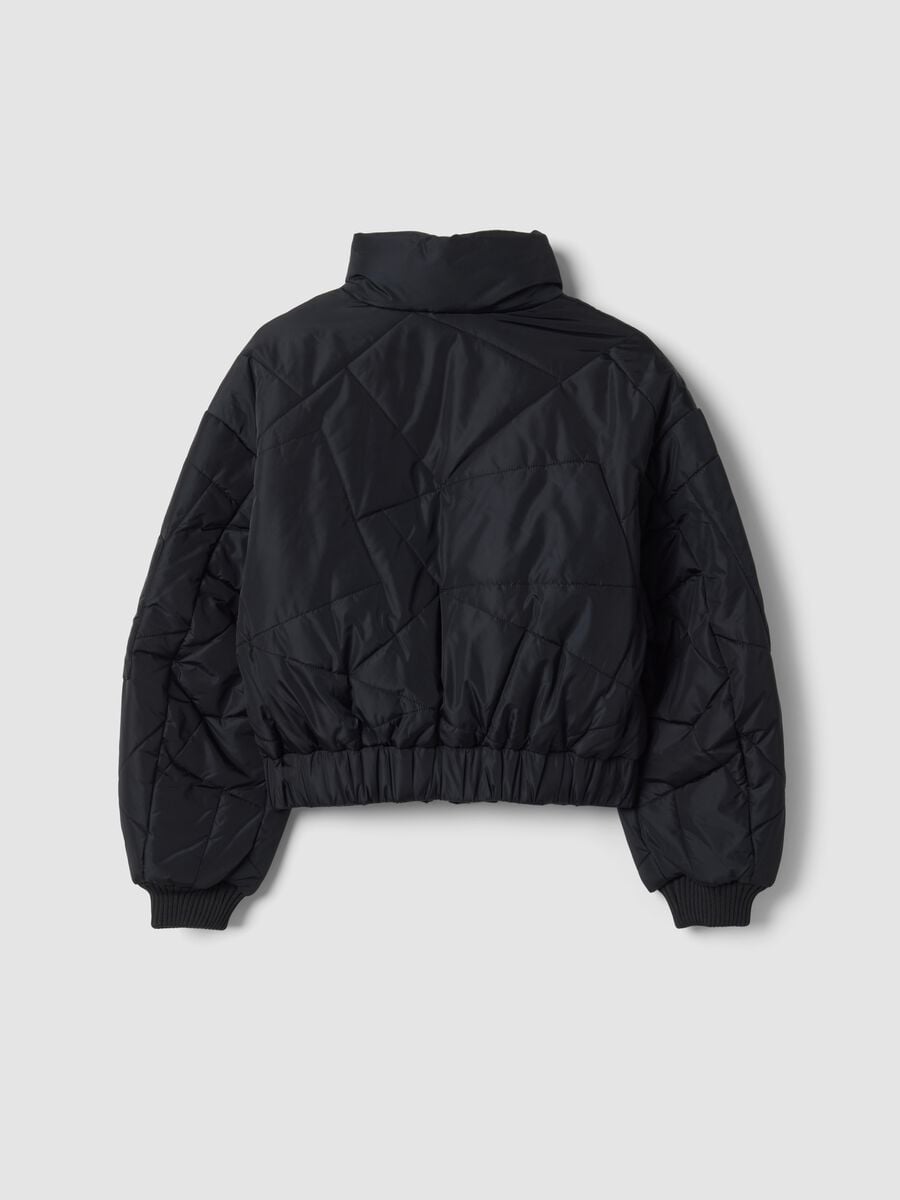 Black padded jacket with zip and high neck_5