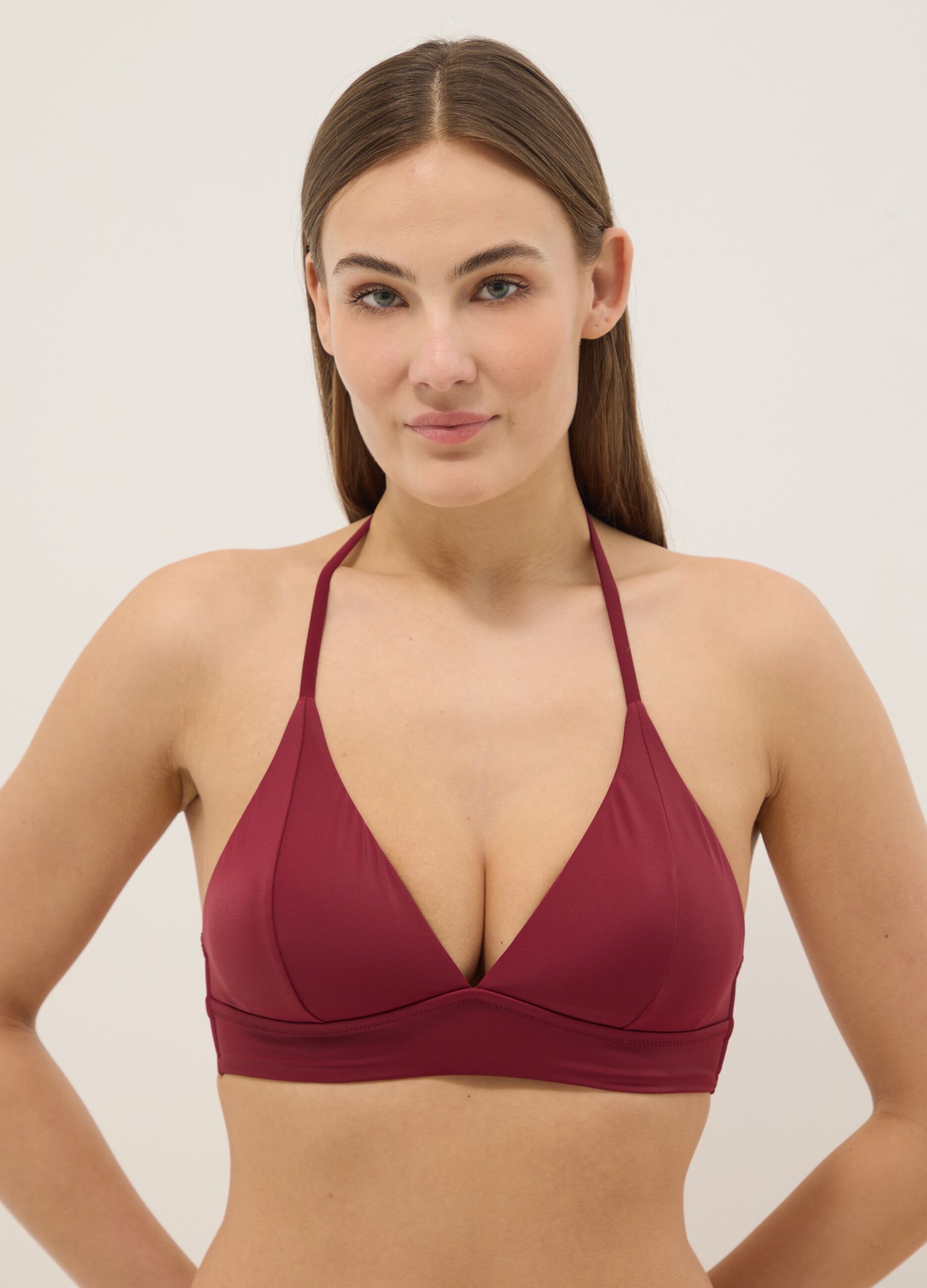 Red stretch bikini top with removable padding
