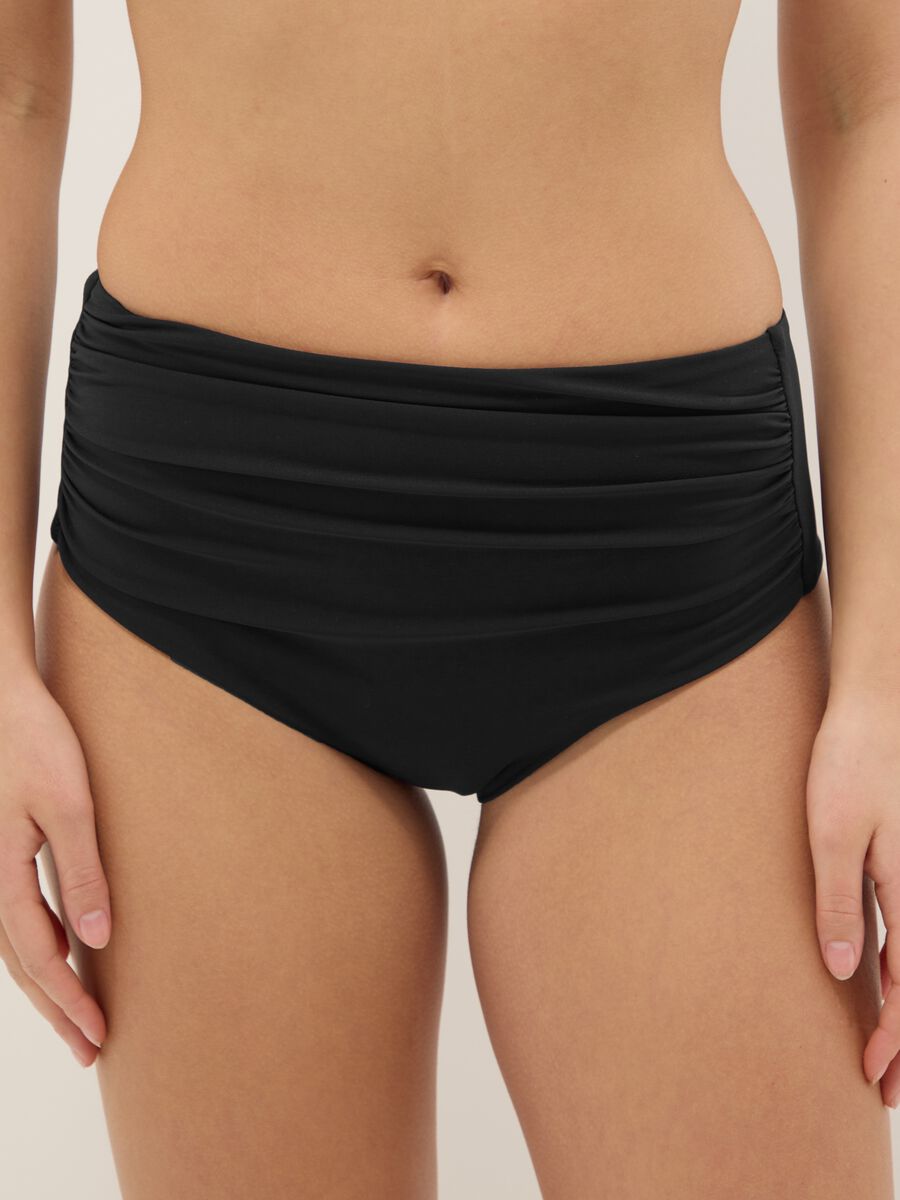 Black high-waisted stretch bikini bottoms with shaping effect_1