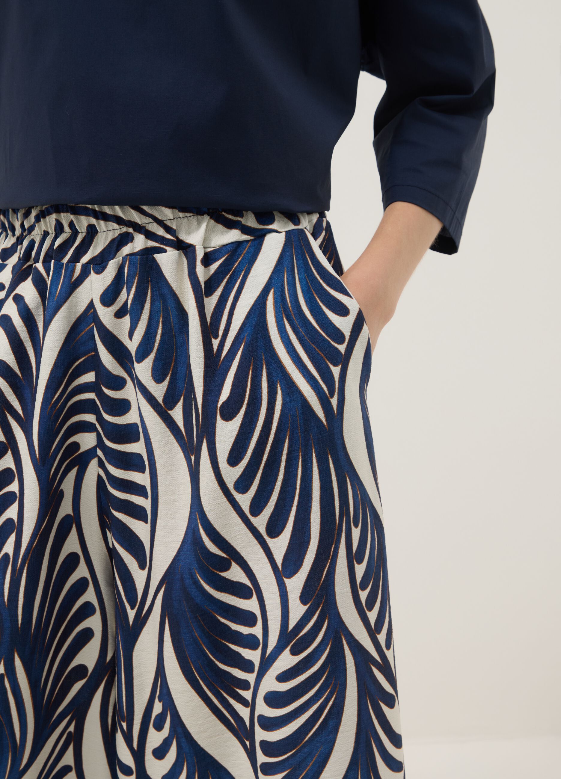 Blue viscose-blend palazzo trousers
