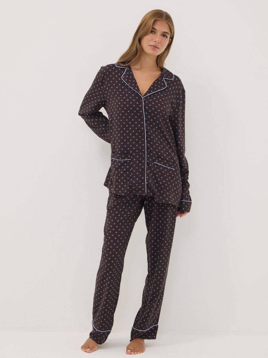 Brown pure viscose V-neck patterned pyjamas_0