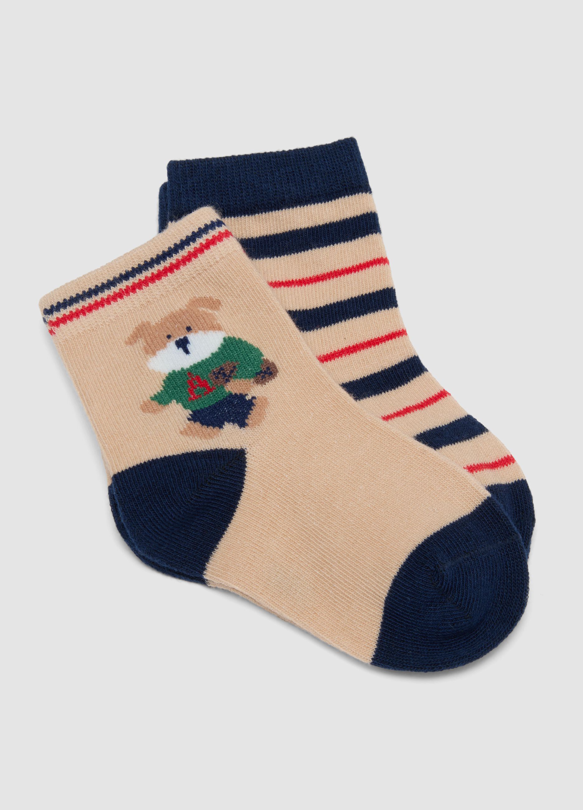 3-pack of blue and beige organic stretch cotton socks with puppy print