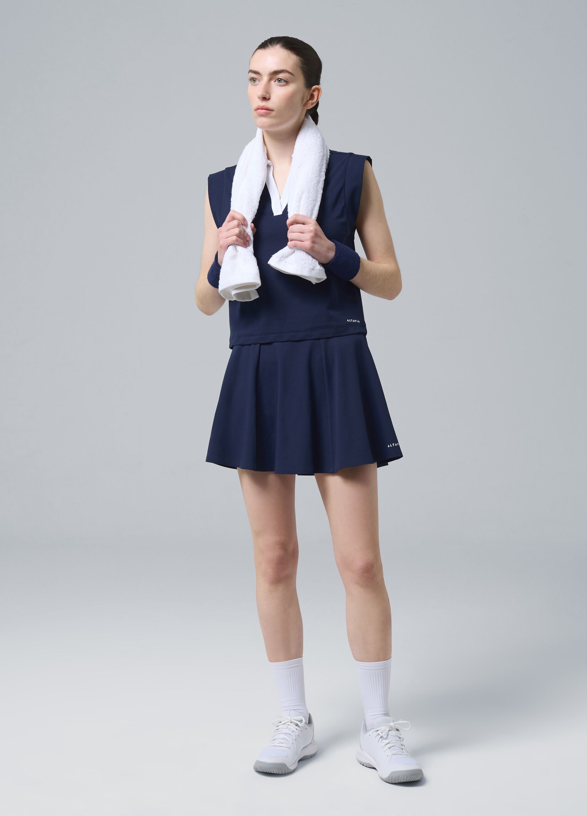 ALTAVIA COURT blue sports skirt in stretch technical fabric with integrated shorts