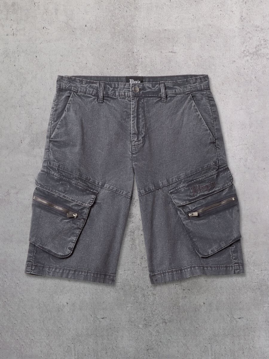 Washed Grey Cargo Shorts_4