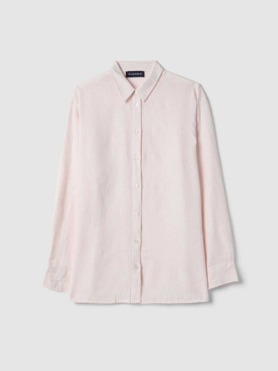 Multicolour striped linen blend regular fit shirt_4