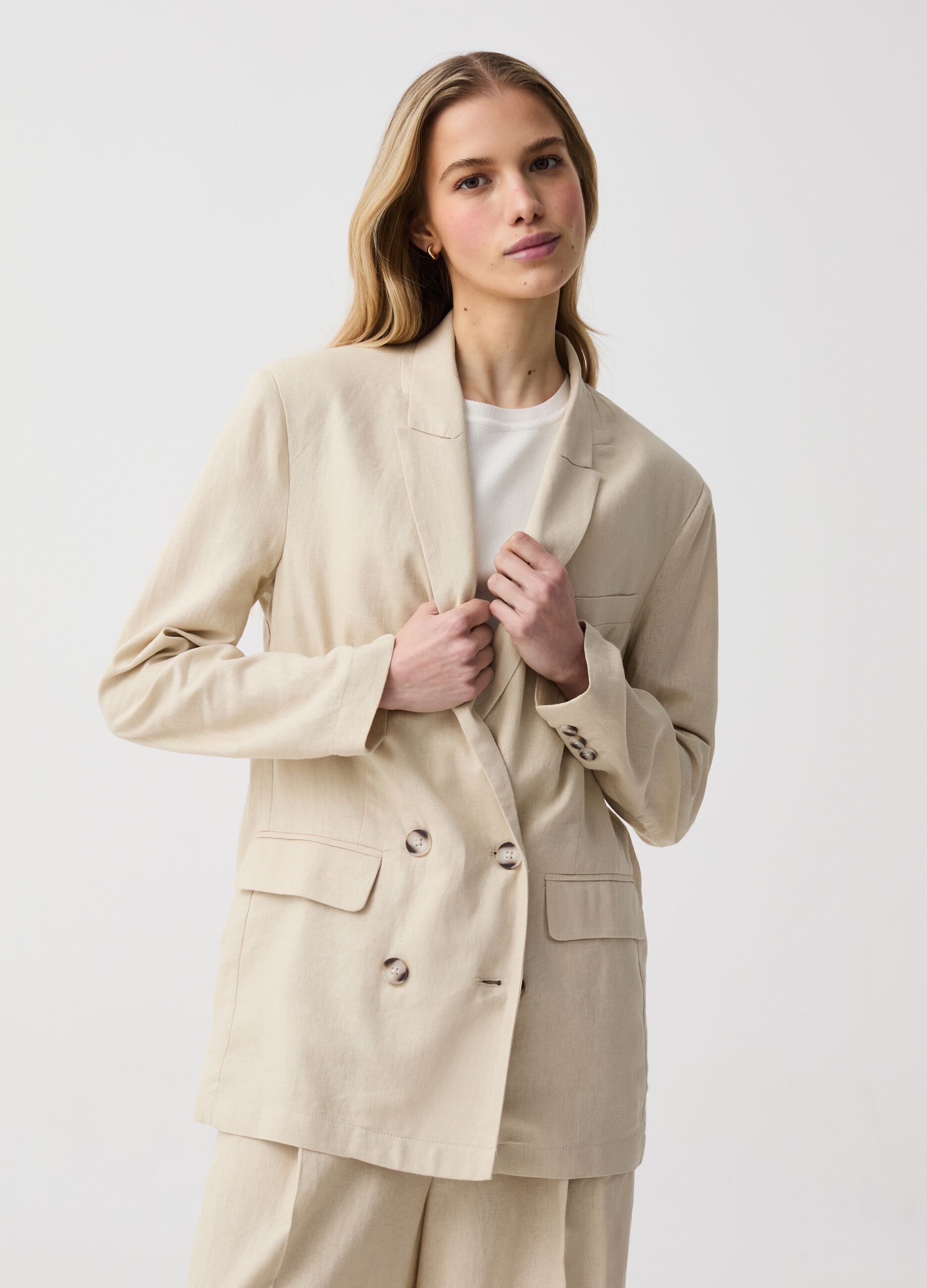 Relaxed-fit blazer in linen and viscose