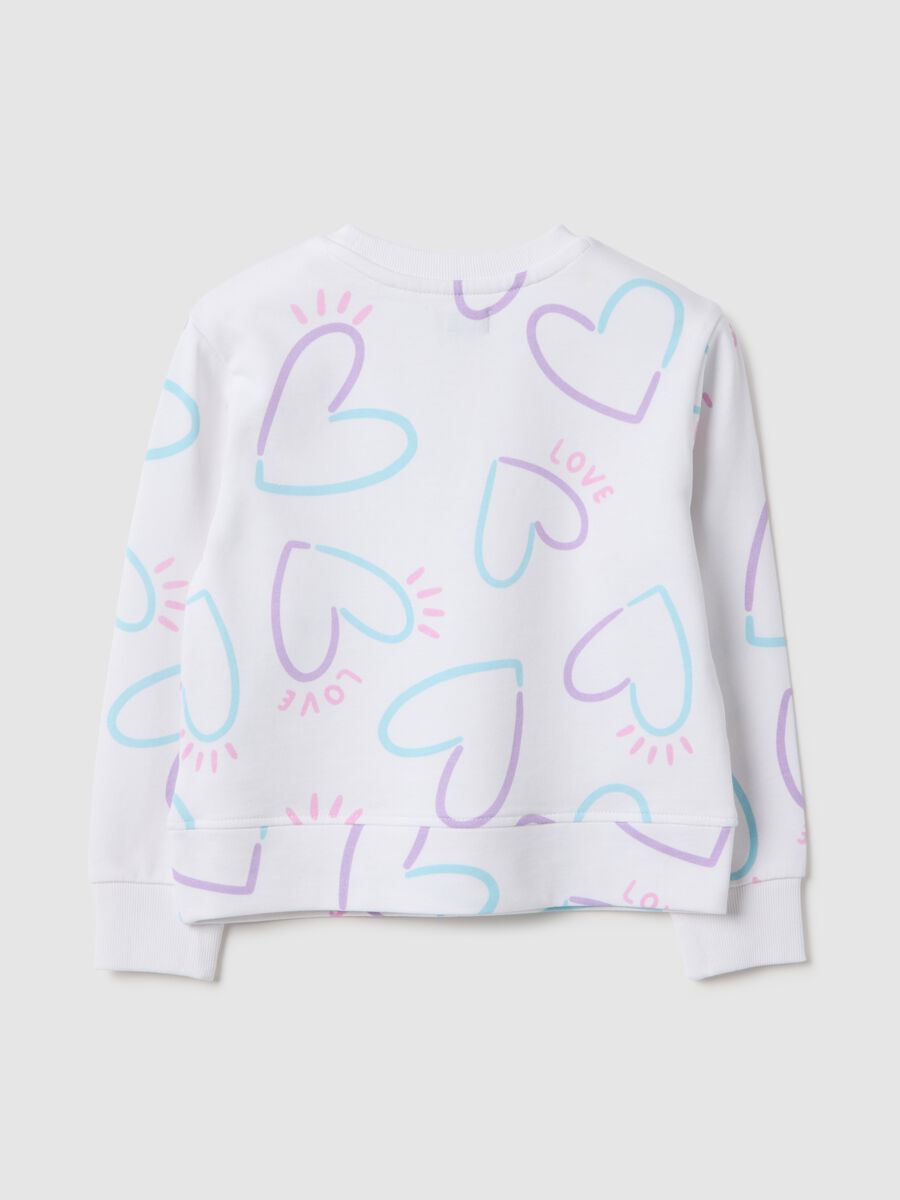 Sweatshirt branca para menina em algod&atilde;o puro, corte regular com cora&ccedil;&otilde;es_1