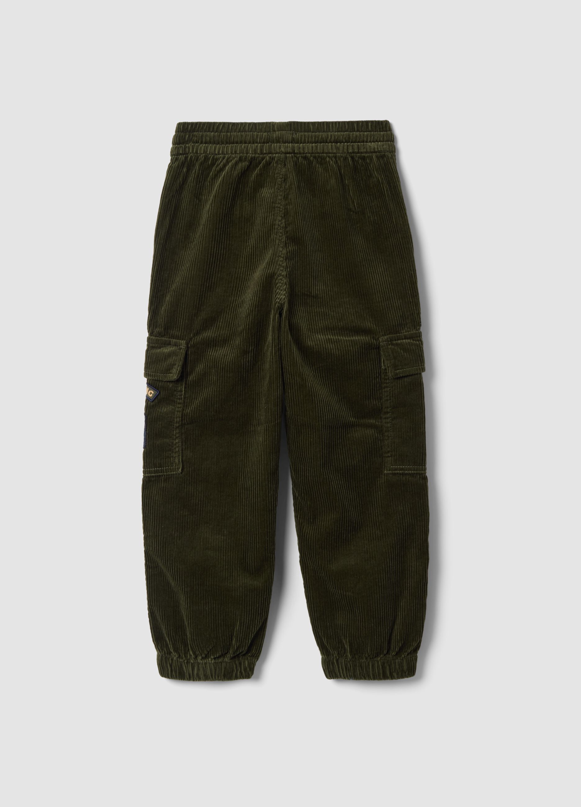 Green pure cotton cargo joggers, relaxed fit