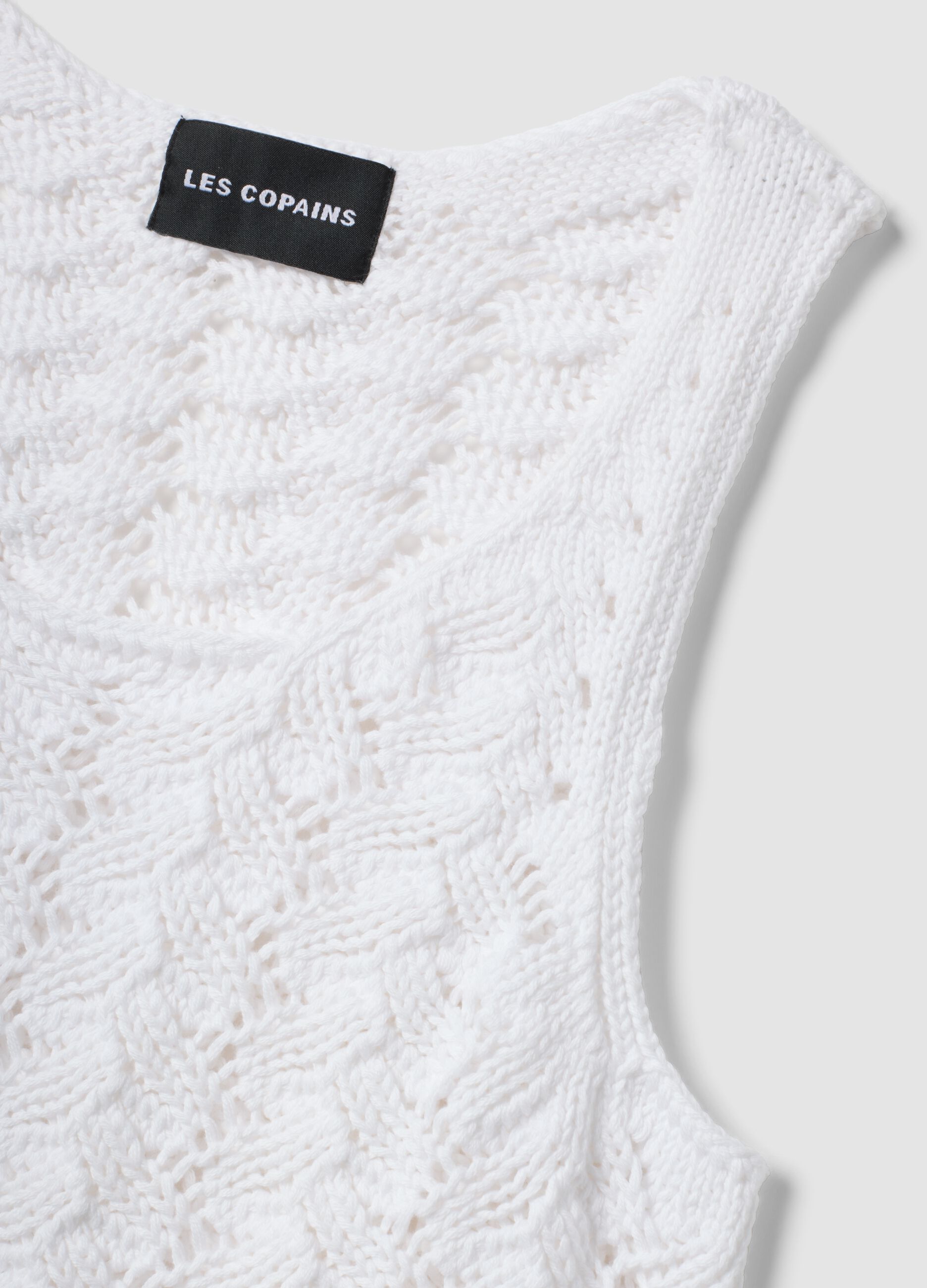 Wei&szlig;es Tanktop aus reiner Baumwolle in H&auml;keloptik