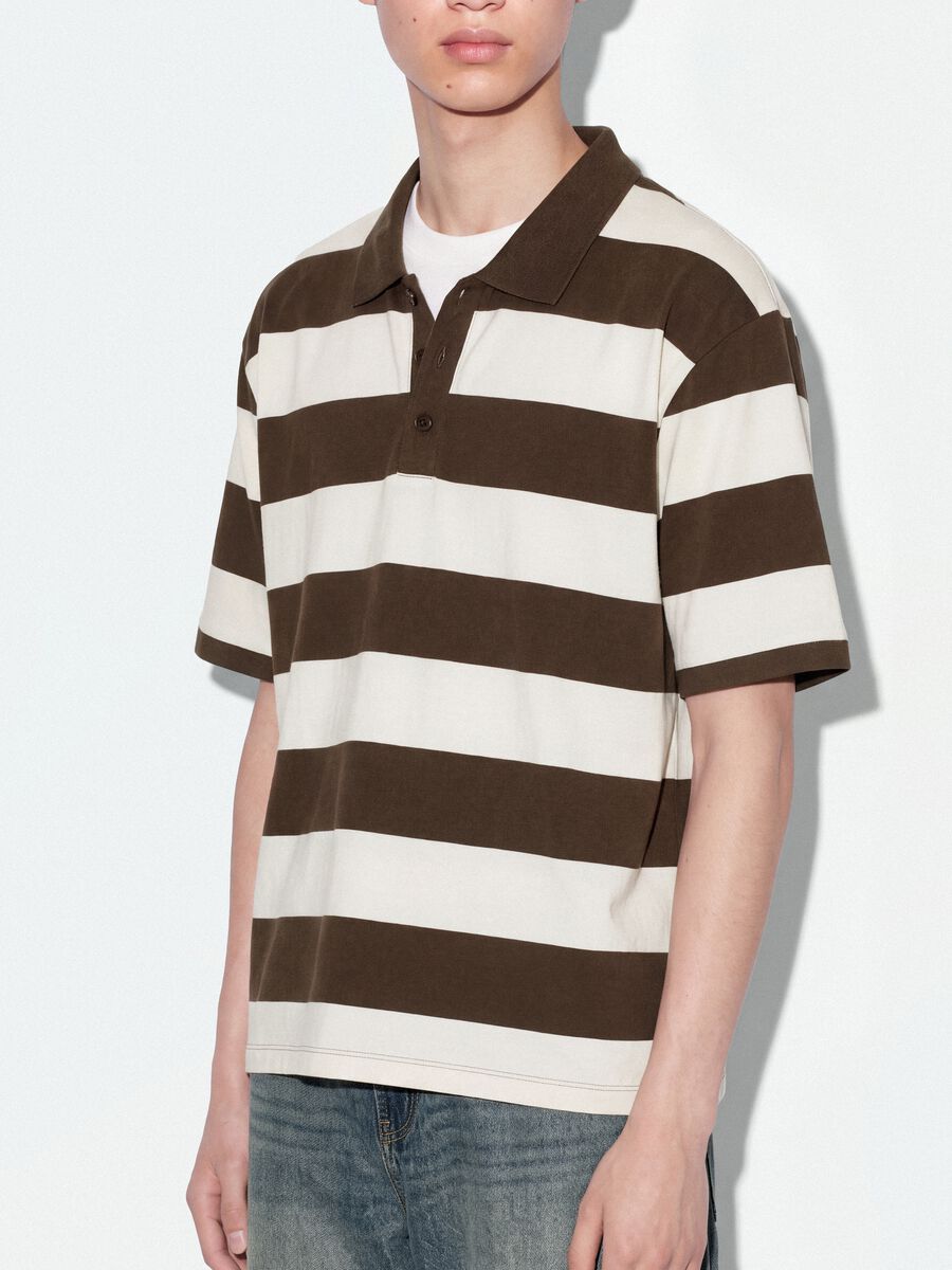 Braunes Poloshirt aus reiner Baumwolle mit Streifen, Regular Fit_2