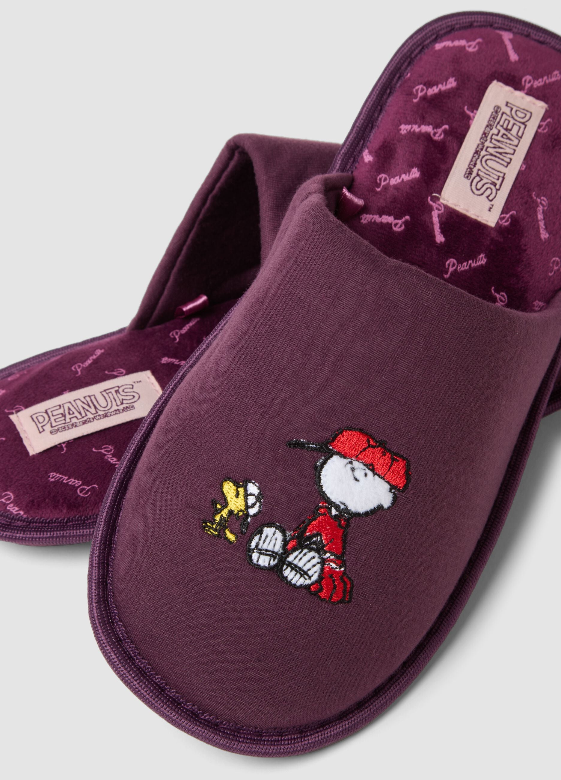 Mauve Purple Peanuts Embroidered Slippers