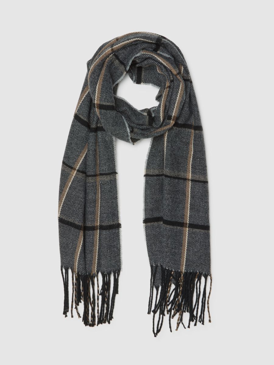 Multicolor Checked Scarf with Fringes_0