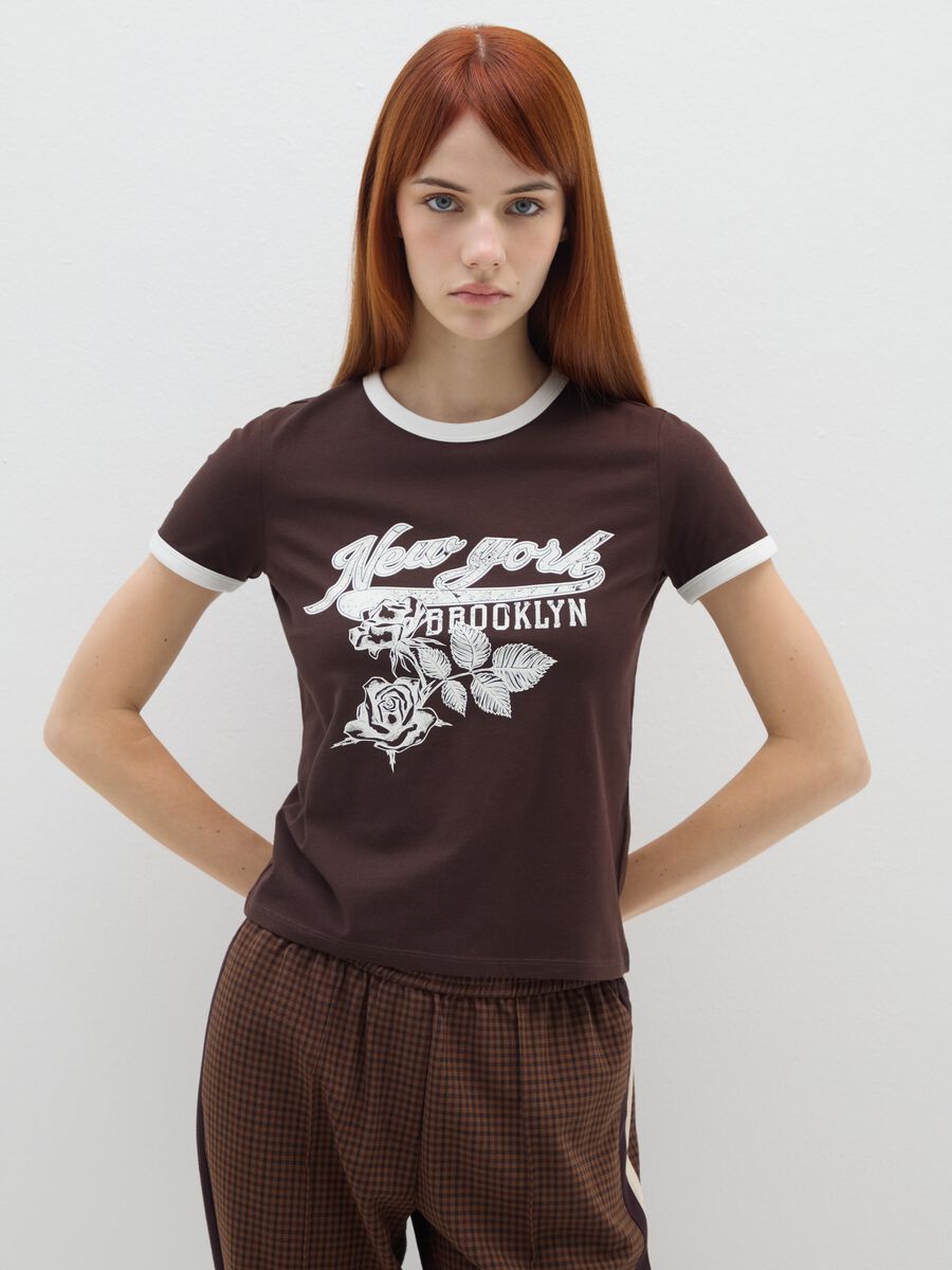 Brown regular fit stretch cotton t-shirt_0