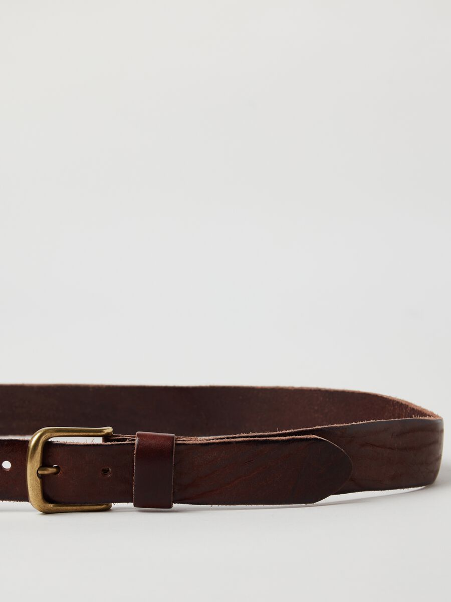 Vintage-effect leather belt with rounded buckle_0