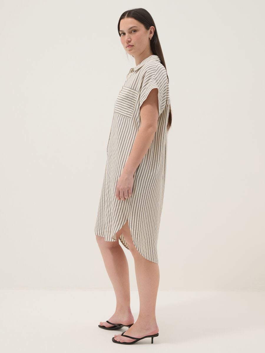 Beiges gestreiftes Hemdblusenkleid aus Viskosemix_1